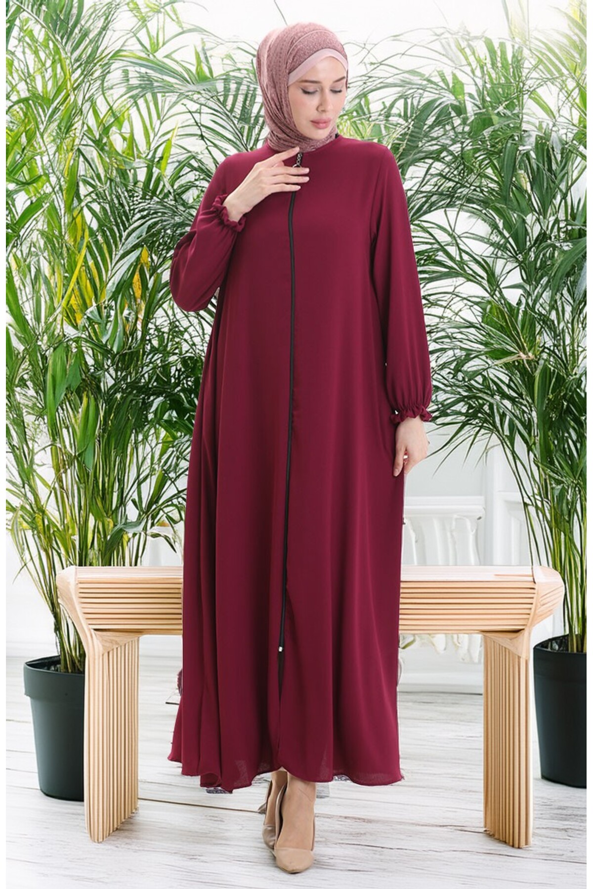 sefamerve  Fermuarlı Mevlana Ferace 4106-05 Bordo - Görsel 4