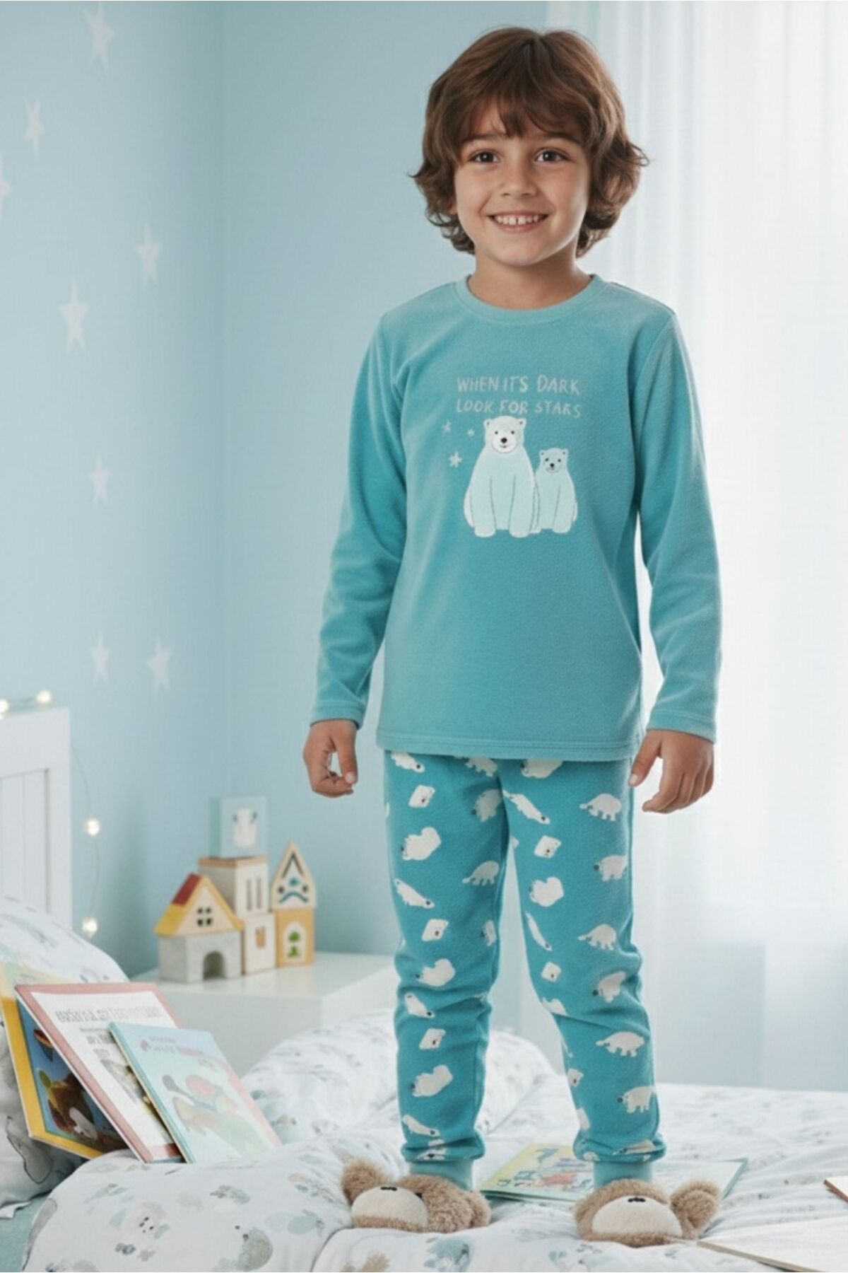 DOFİ Erkek Çocuk Turkuaz Süper Soft Pijama Takımı fotoğrafı 2 (önizleme)