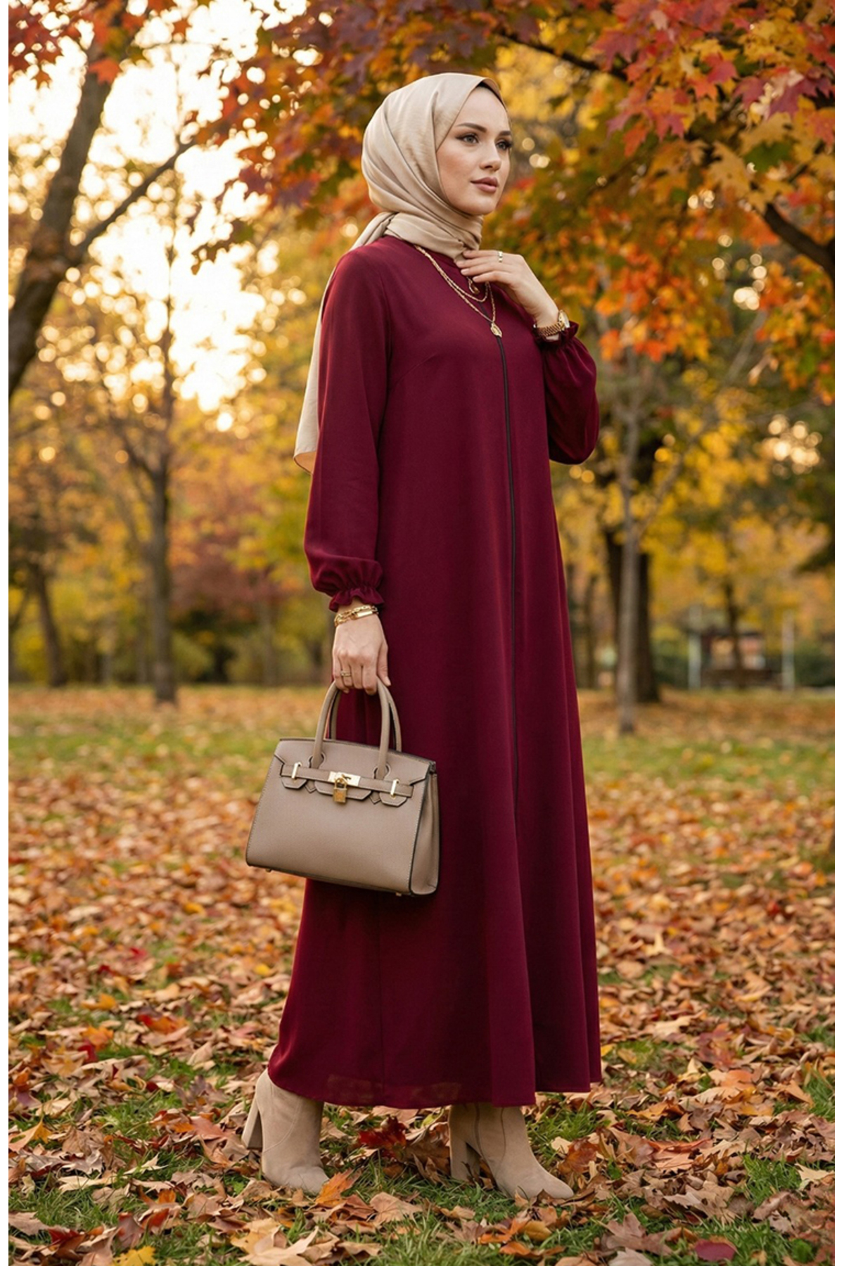sefamerve  Fermuarlı Mevlana Ferace 4106-05 Bordo