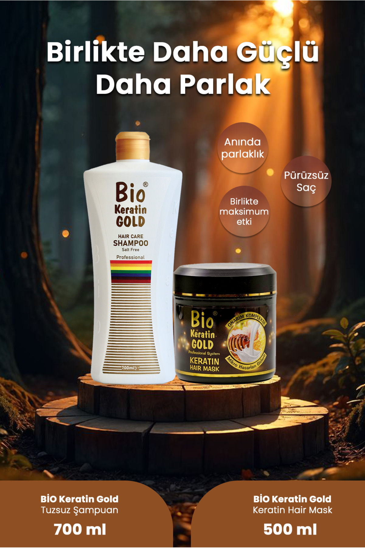 Bio Keratin Gold Tuzsuz Şampuan 700 ml + Yoğun Onarıcı Saç Bakım Maskesi 500 ml — A22