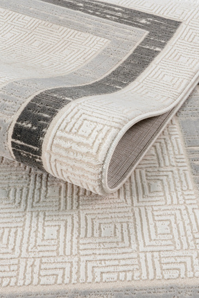 Badelya Home Krem Gri 7107 Modern Desen Doğal Taban Saçaklı Salon Koridor Mut...