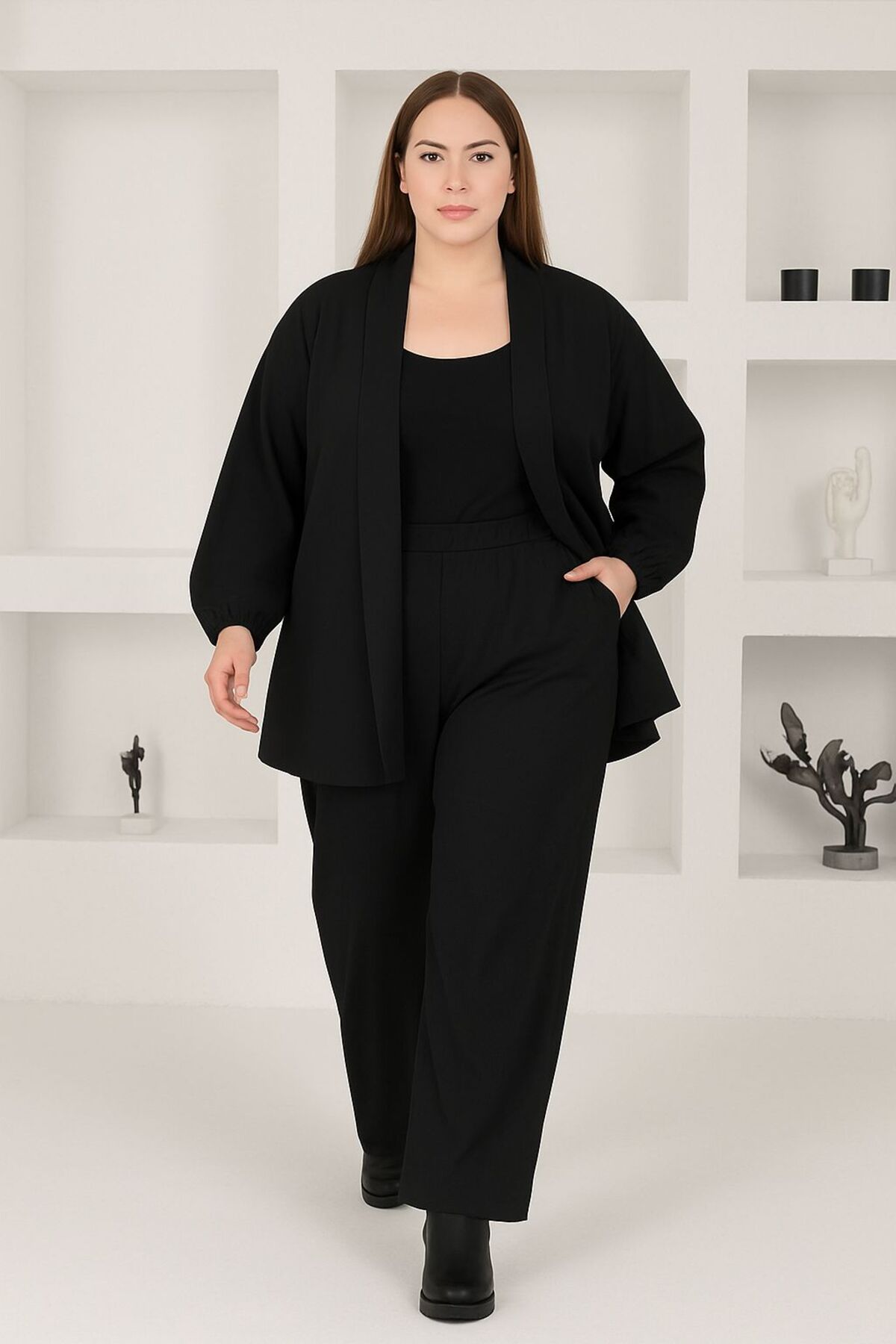 MAY MARA  BÜYÜK BEDEN CEKETLİ PANTOLONLU KREP TAKIM - Görsel 8