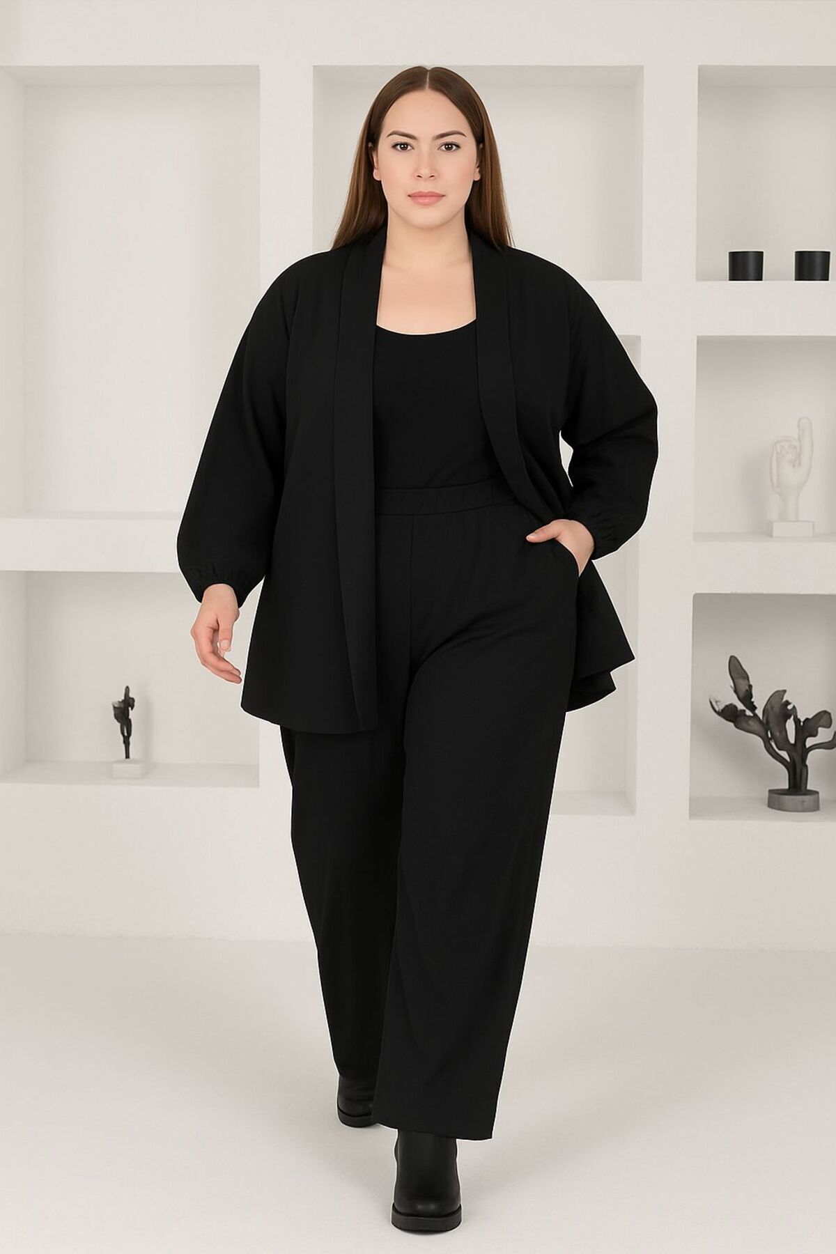 MAY MARA  BÜYÜK BEDEN CEKETLİ PANTOLONLU KREP TAKIM - Görsel 5