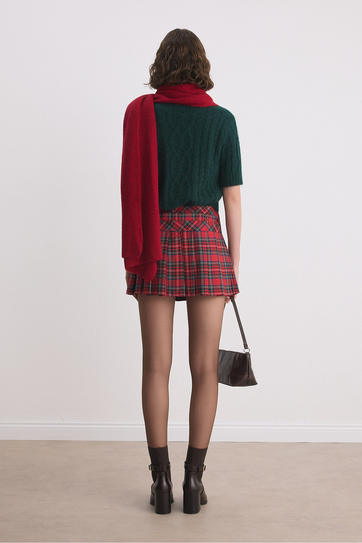 Babushka  Kemerli Pileli Şort Etek - Görsel 4