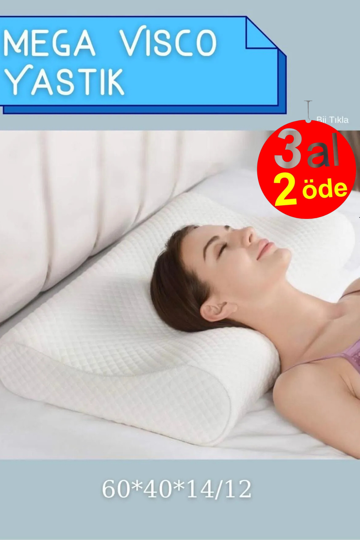 Viscomina Mega Boy Ortopetik Visco Yastık Boyun Fıtığı Boyun Düzleşmesi Için Visco Yastık 60x40x14/12 Cm