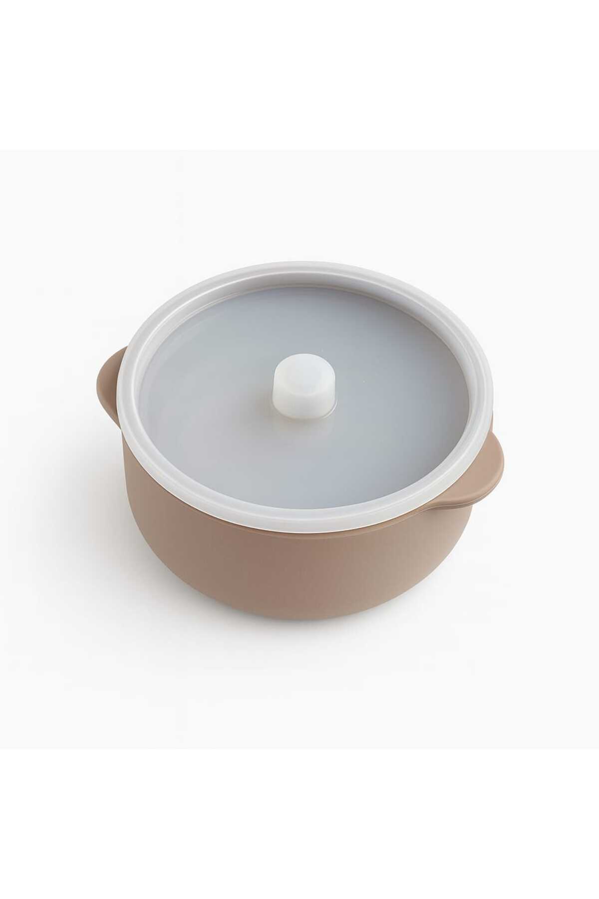 Baby Bebek kapaklı bej mama kasesi ve silikon kaşık 2'Lİ fotoğrafı 2 (önizleme)