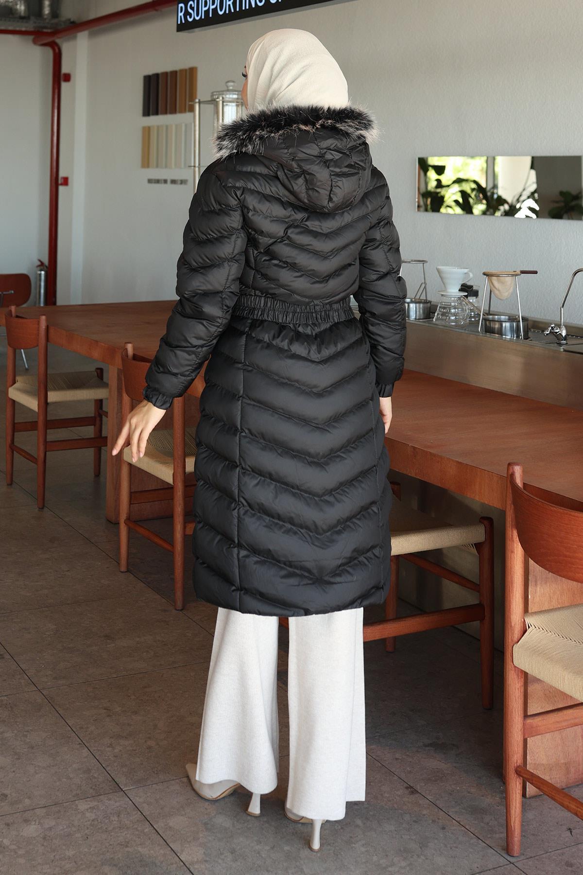 Missvalle  Kapşonlu Şişme Mont Siyah 6155 - Görsel 4