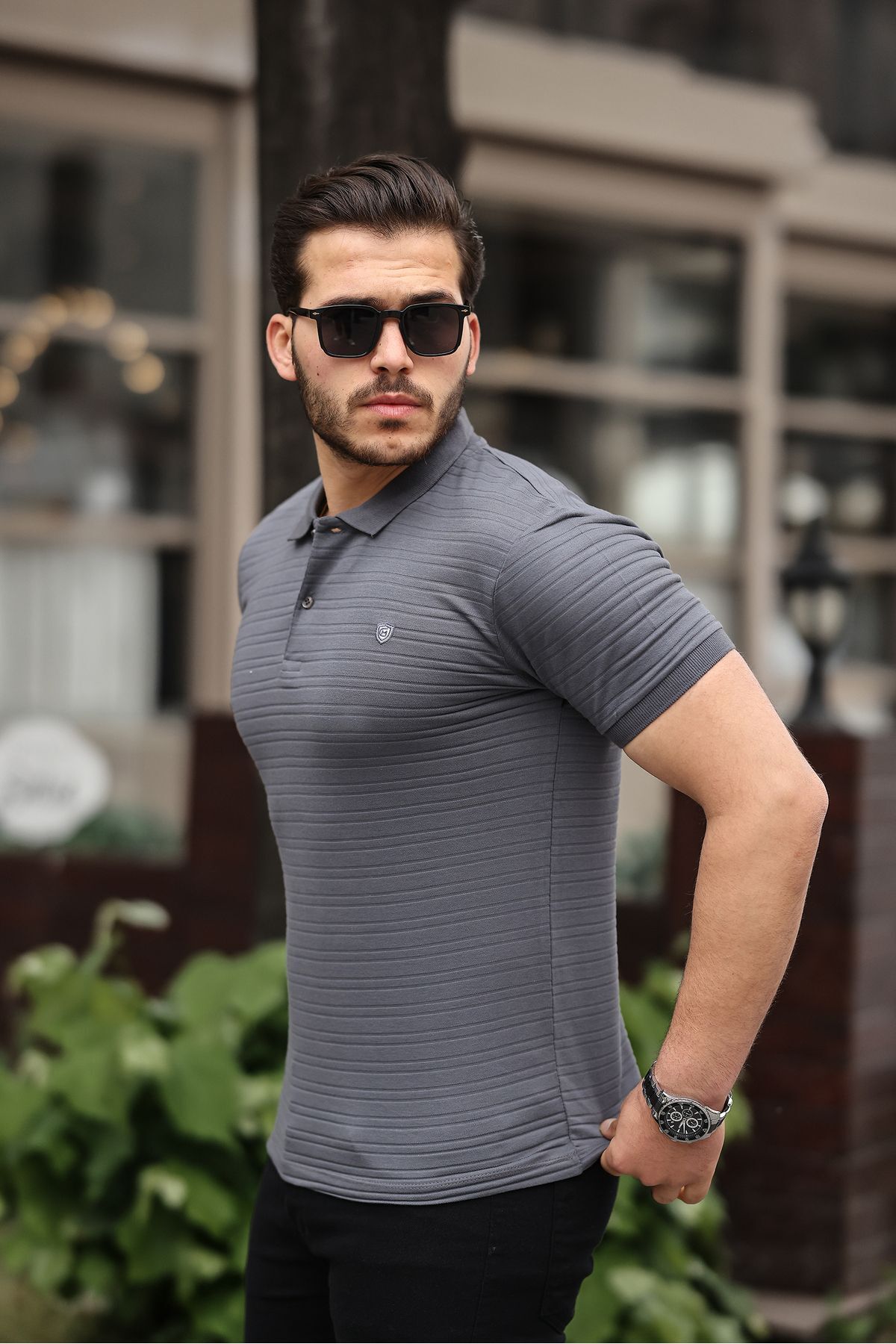 COMBİNE MİCHAİL  Erkek %100 Pamuklu Kumaş Slim Fit Kesim Füme Polo Yaka T-shirt - Görsel 2