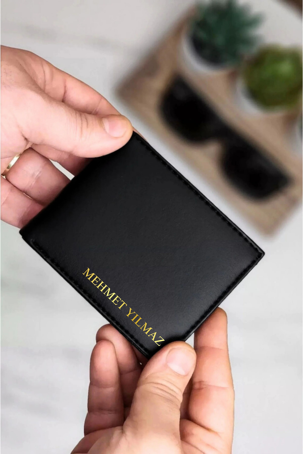 VANİLLA COLLECTİON  Deri Cüzdan isim Basklı-10 Kart-Minimal- Kelebek Model Siyah Cüzdan