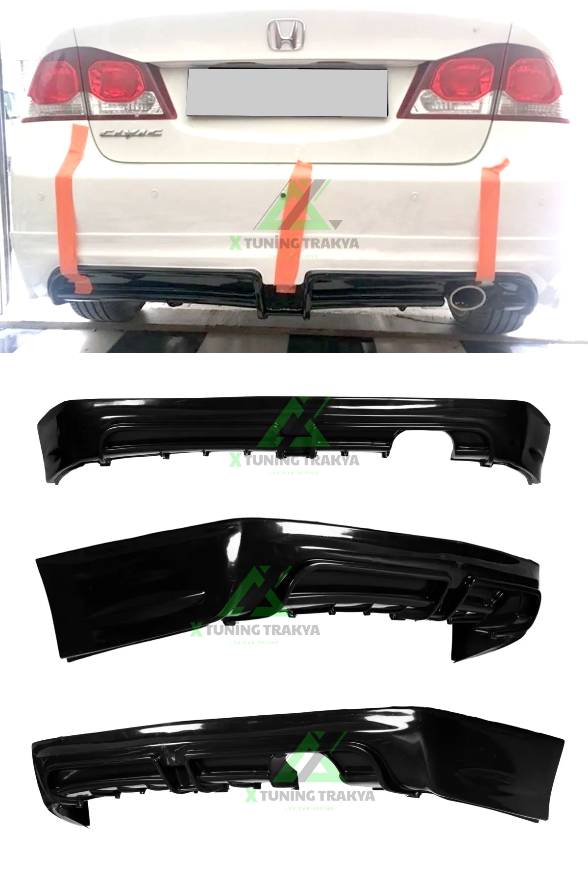 🚗 Honda Civic Fd6 Sağdan Çift Çıkış Mugen Rr Arka Ek | Dayanıklı plastik | Boyasız