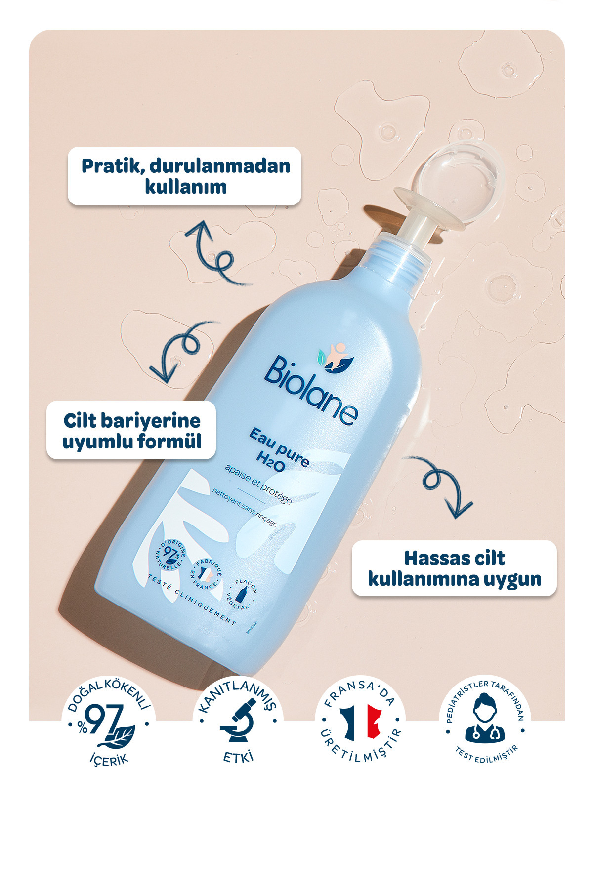 %97 Doğal İçerikli Micellar Bebek Çocuk Temizleme Suyu H2O (750ml) — 3286010077974 — تصویر 3 از 5