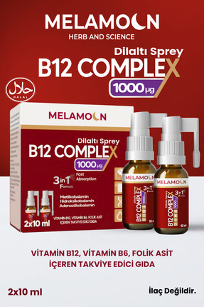 Melamoon B12 Complex, Vitamin b12, Vitamin b6, Folik Asit İçeren Takviye Edic...