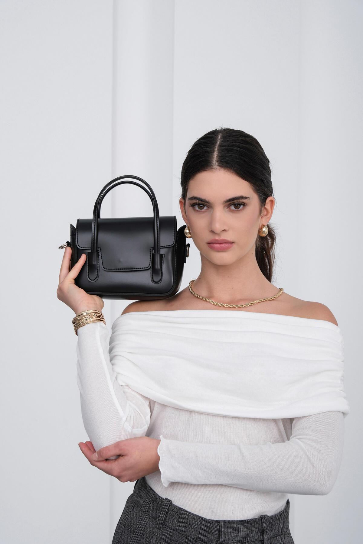Shule Bags Dimple Retro El ve Çapraz Çanta Siyah görsel 4