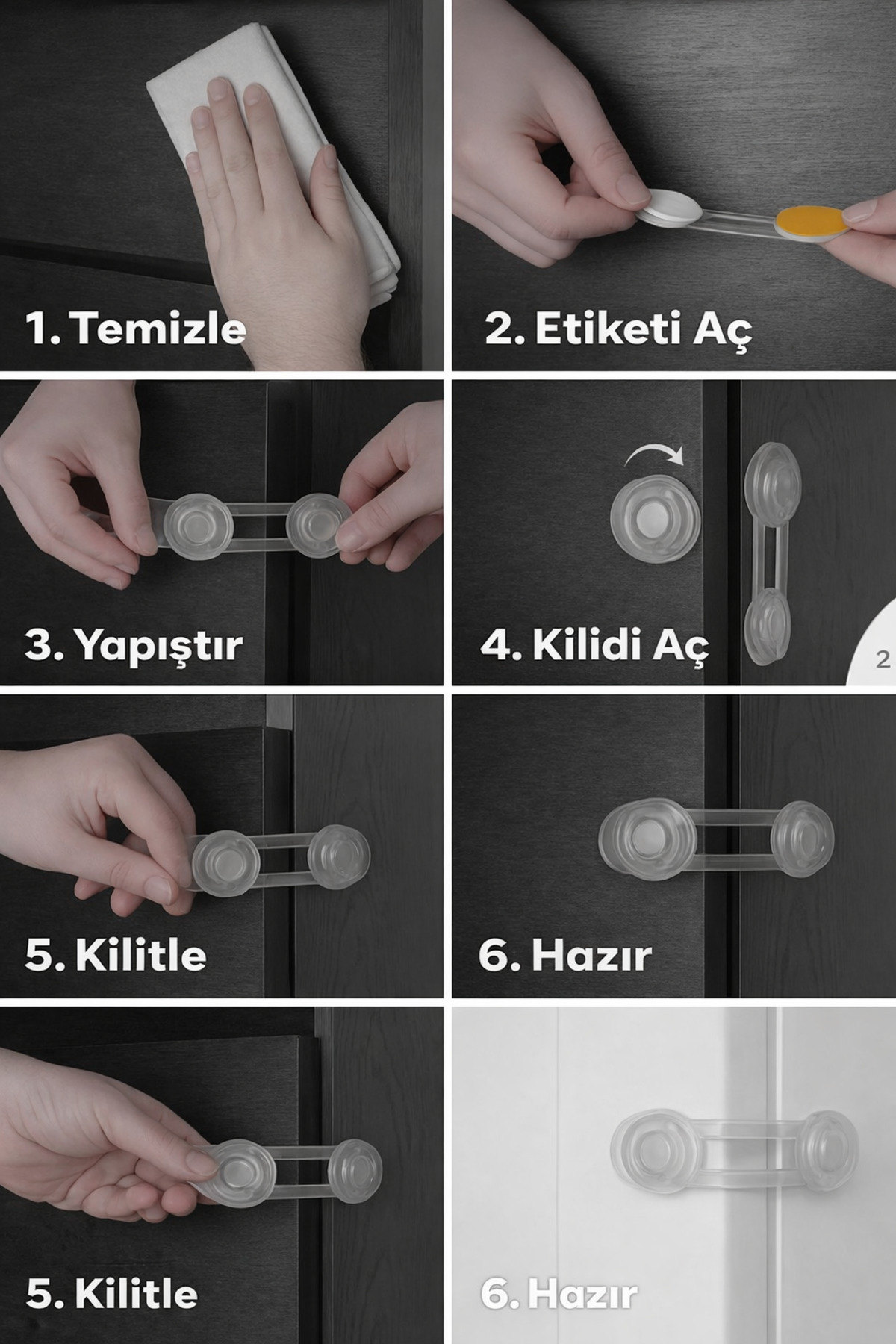 WAPPA 2 ADET Emniyet Kilidi Çocuk Güvenlik Mandalı Çok Dolap Çekmece Kilidi İskandinav Model fotoğrafı 6 (önizleme)