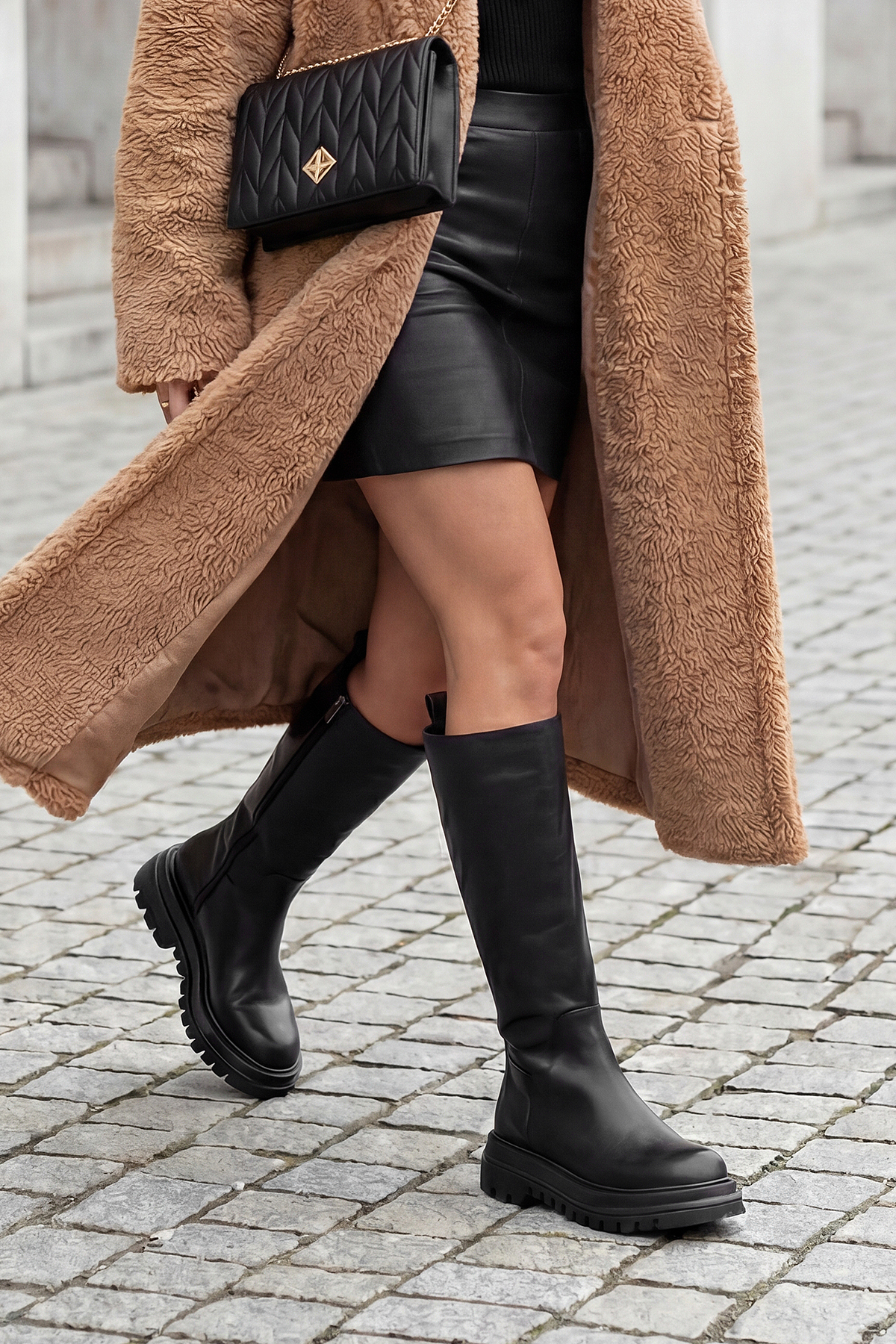 Marjin  Kadın Kalın Tırtıklı Taban Fermuarlı Günlük Bot Galori Siyah - Görsel 2