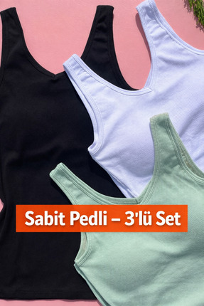 LEYNA BUTİK Kadın Modal Kaşkorse 3'lü Sabit Pedli Geniş Askılı Siyah, Beyaz, ...