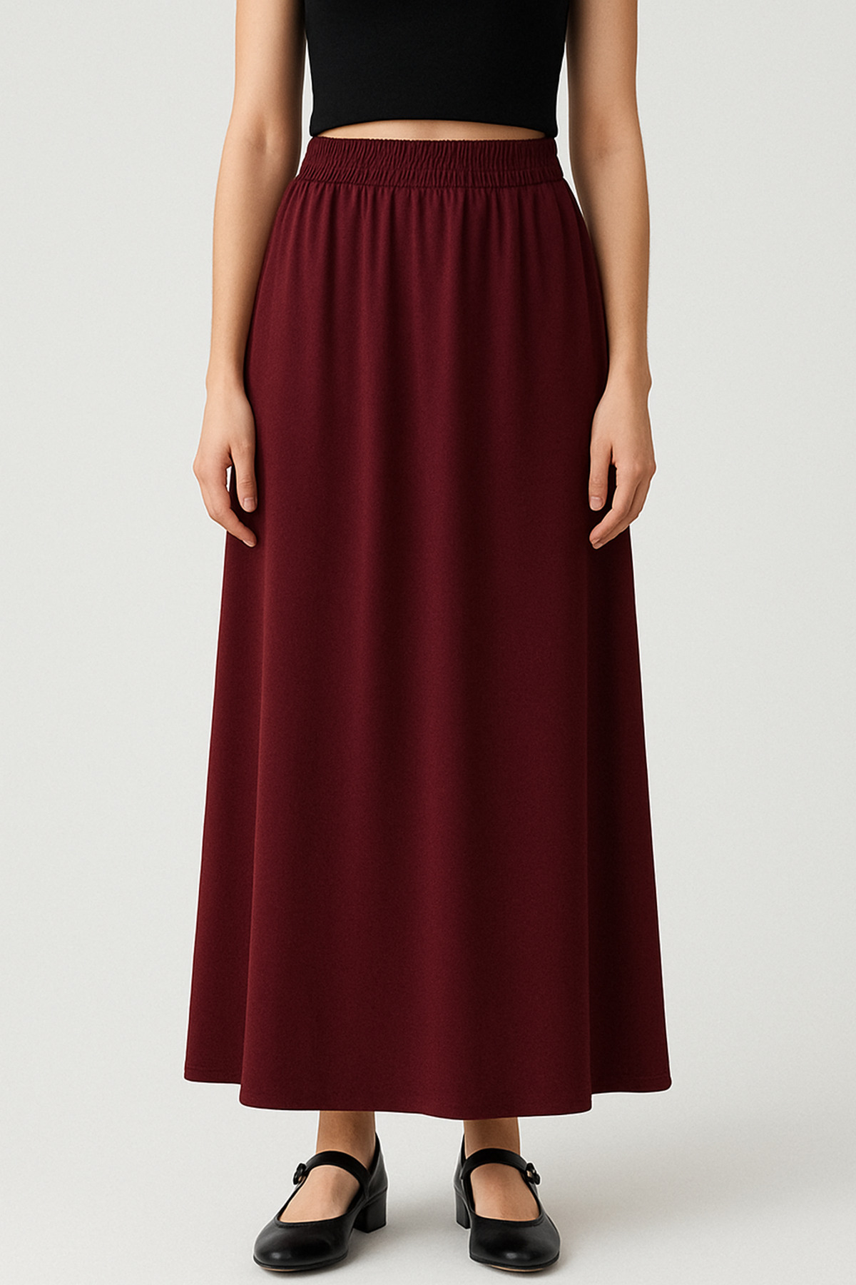 Bahar Altundemir  Kadın Beli Lastikli Yumuşak Dokulu Dabıl Kumaş Kloş Etek - Görsel 7