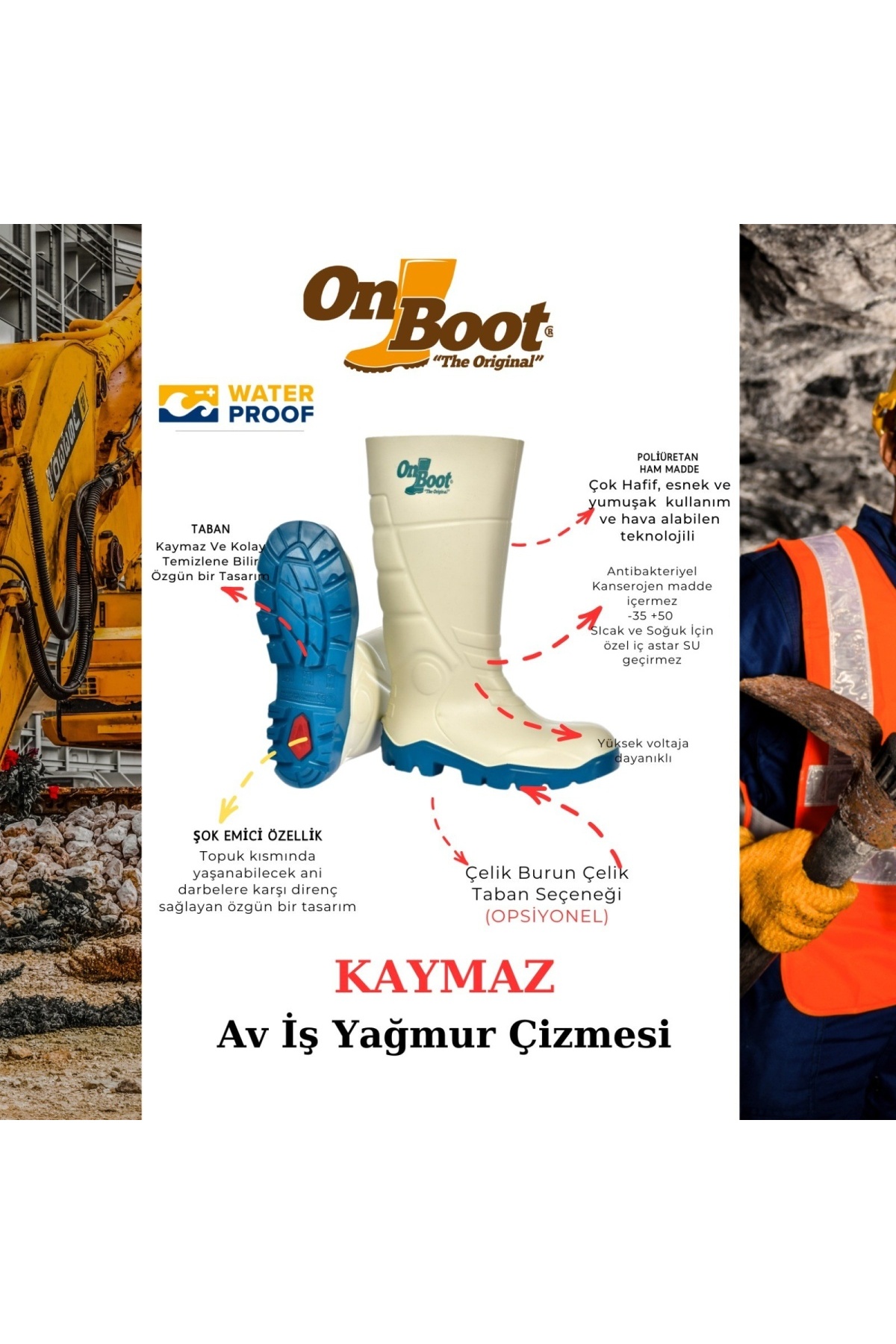ON BOOT  Onboot Uzun Soğuk Sıcak Geçirmez,su Geçirmez Kaymaz Tabanlı Iş Av Ve Yağmur Çizmesi 1001 - Görsel 4