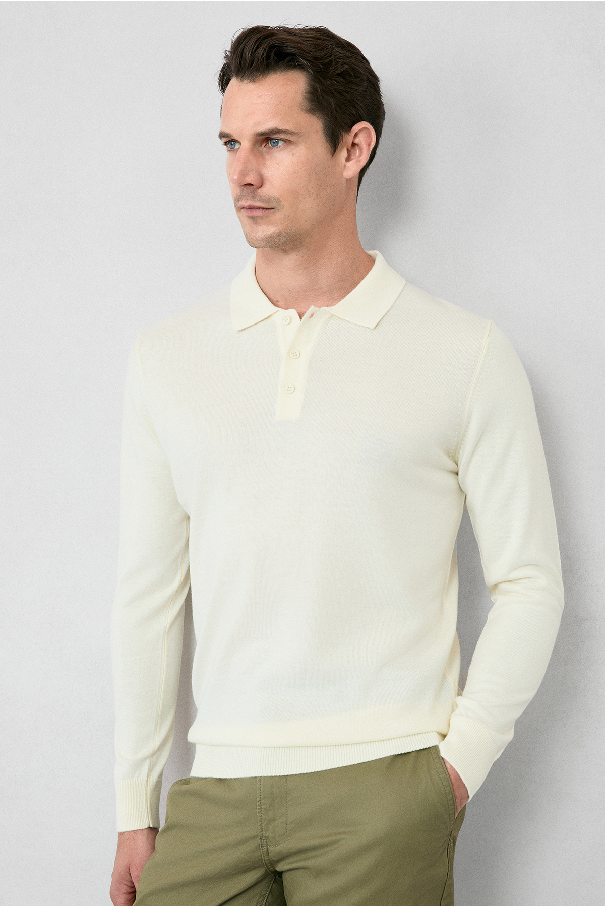 کیگیلی ژاکت بافتنی پشمی گرم یقه پولو دکمه‌دار معمولی