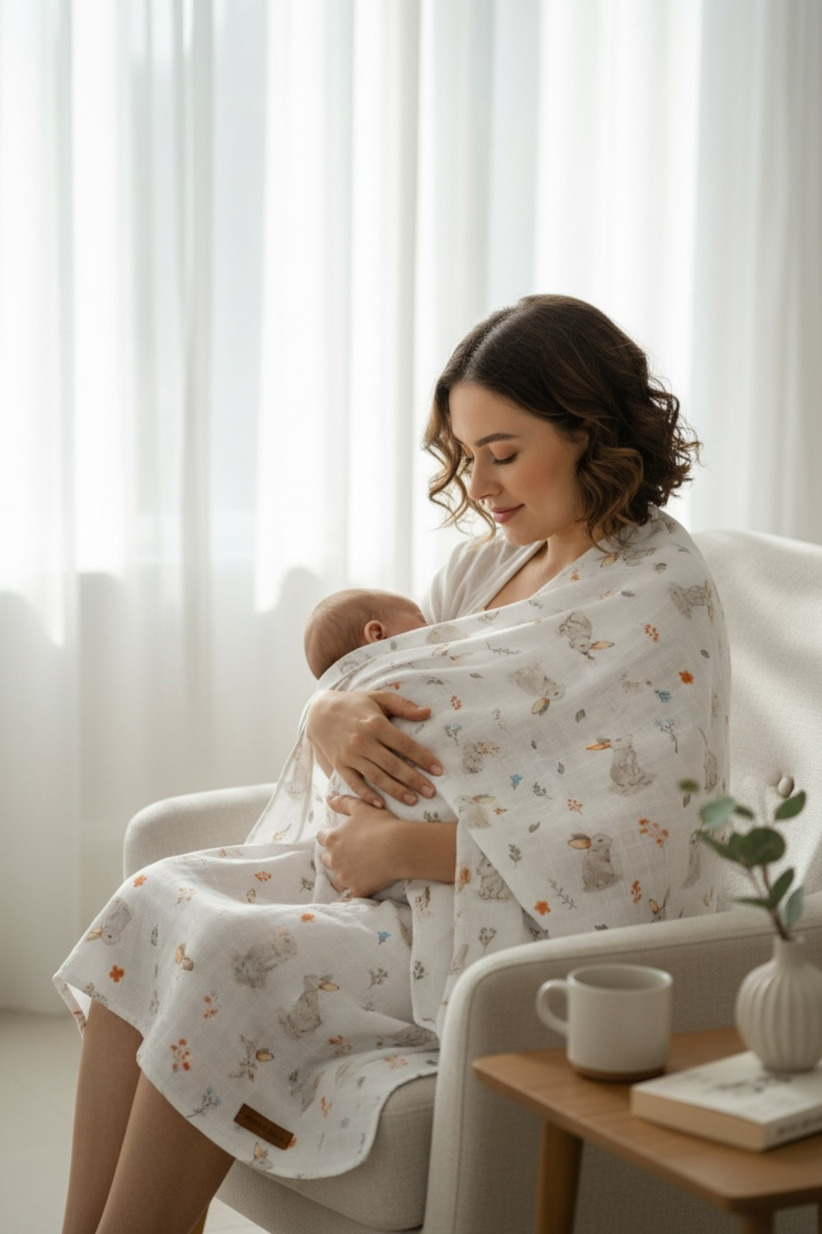 grow with muslin Pamuk Müslin Emzirme Önlüğü fotoğrafı 2 (önizleme)