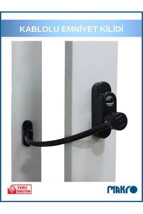 GLASSMAKRO Penkid Çelik Halatlı PVC Pencere Emniyet Çocuk Güvenlik Kilidi Siyah
