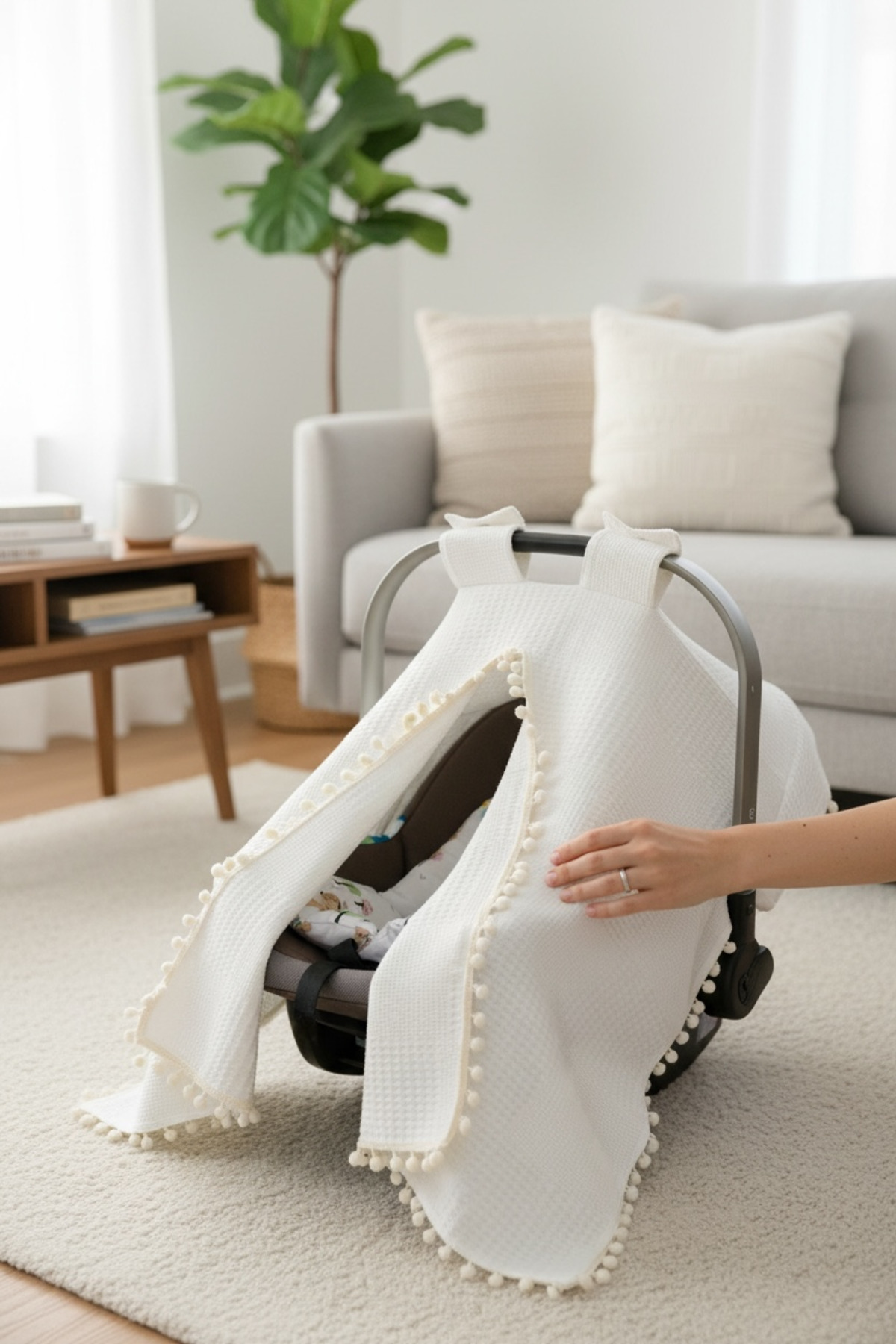 FG Store %100 Pamuk Çok Amaçlı Petek Pike Puset Örtüsü Ve Minderi fotoğrafı 2 (önizleme)