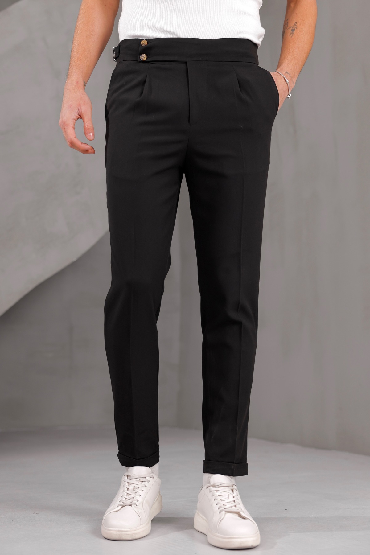 Gussi  Siyah Old Money Pileli Likralı Kumaş Pantolon - Görsel 5