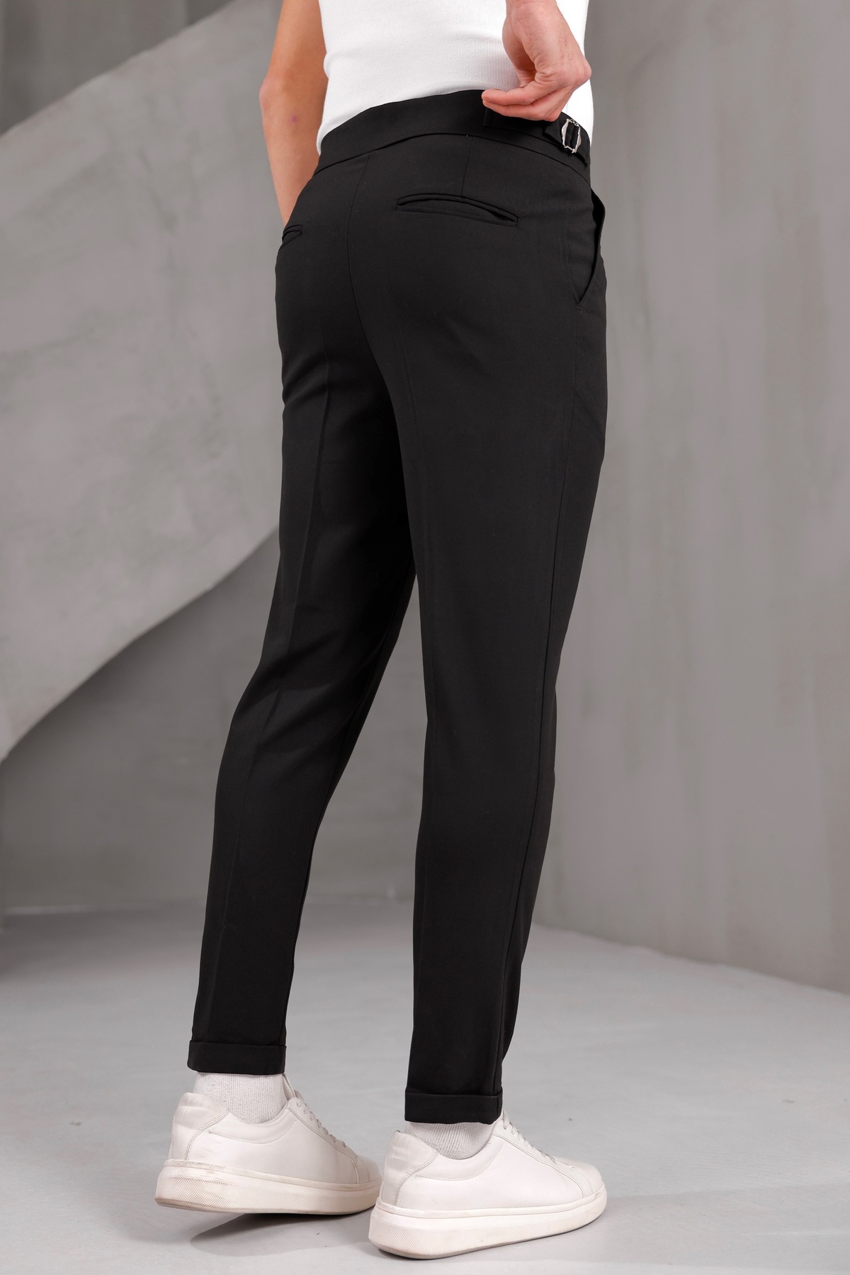 Gussi  Siyah Old Money Pileli Likralı Kumaş Pantolon - Görsel 7