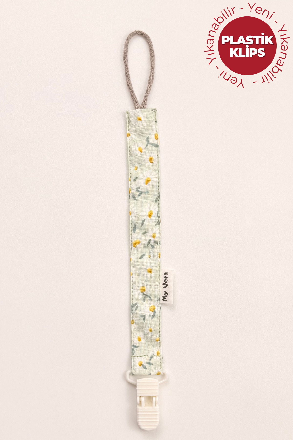 MyVera Yeşil Papatya Emzik Askısı - Kumaş Pamuk Bağcıklı Emzik Zinciri - Emzik Tutacağı fotoğrafı 2 (önizleme)