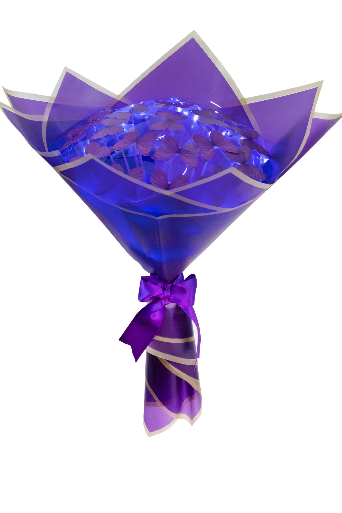 Tosbiş Led Işıklı Koyu Mor Kelebek Buketi Sevgiliye Hediye Doğum Anneler Günü Yapay Çiçek Solmayan Anneye