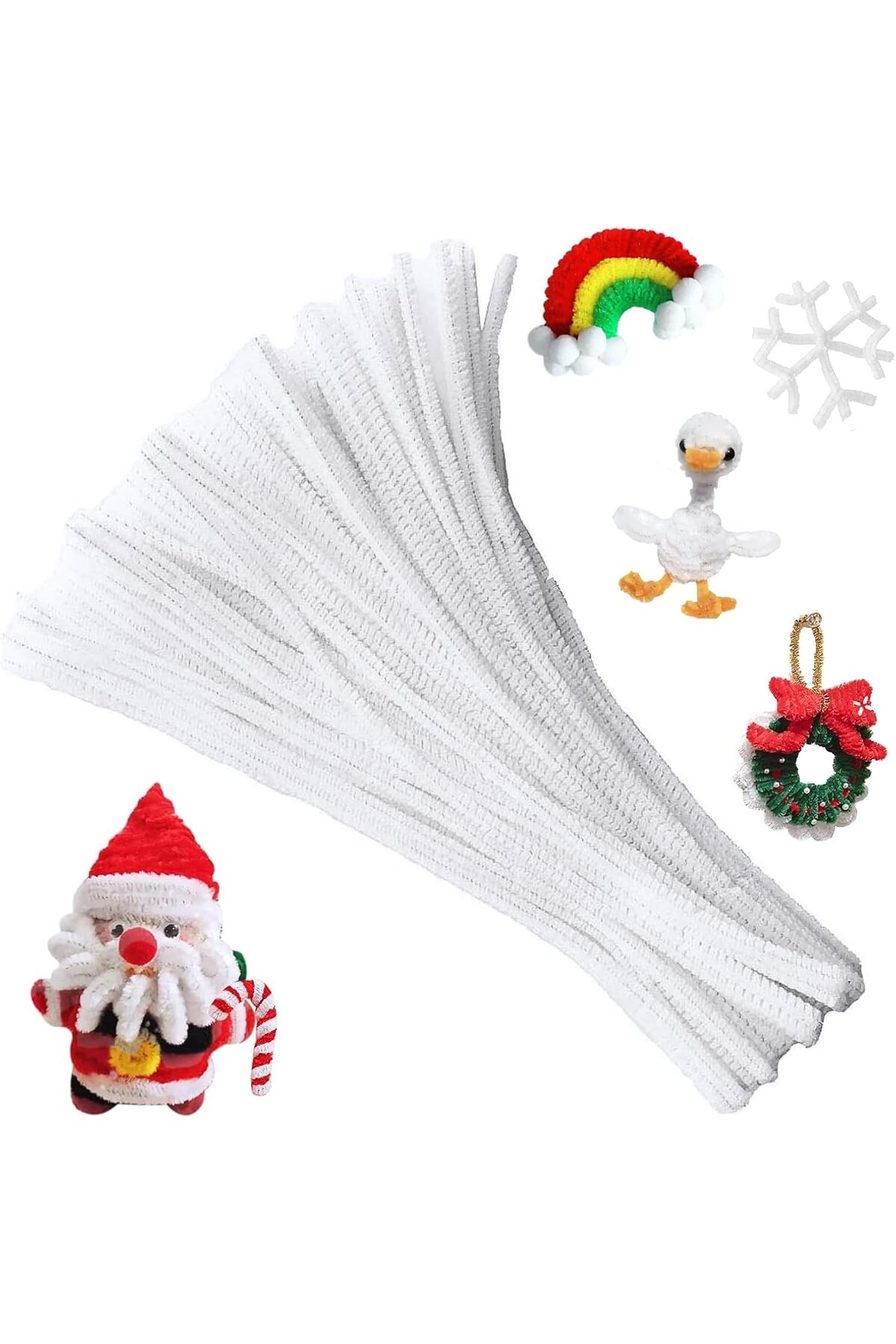 Butik 25 Adet Beyaz Şönil , Çiçek Yapımına Uygun Tüylü Tel, 30 Cm 6 Mm