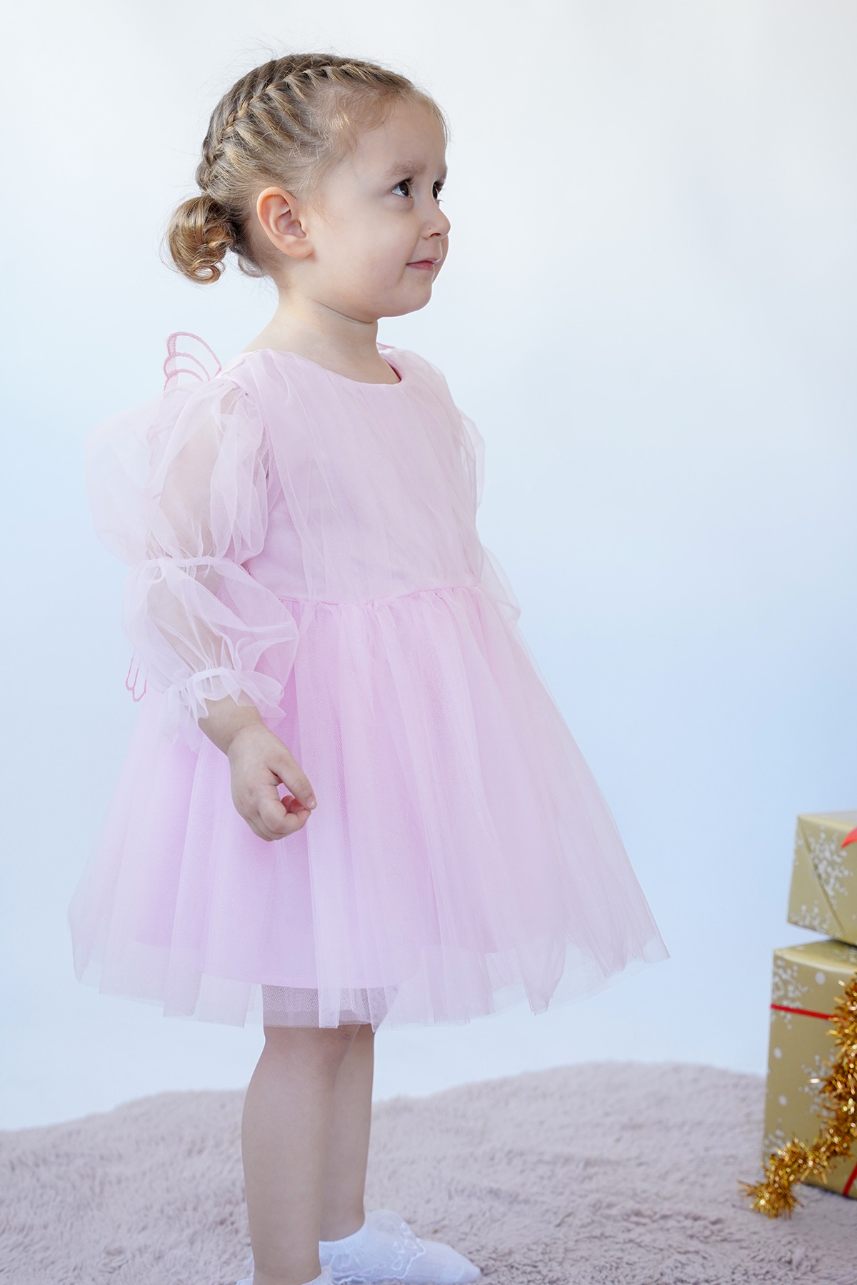 ALYRA Kız Bebek Çocuk Uzun Kollu Kanatlı Doğum Günü Parti Düğün Özel Gün Tüllü Tütü Astarlı Prenses Elbise fotoğrafı 5 (önizleme)