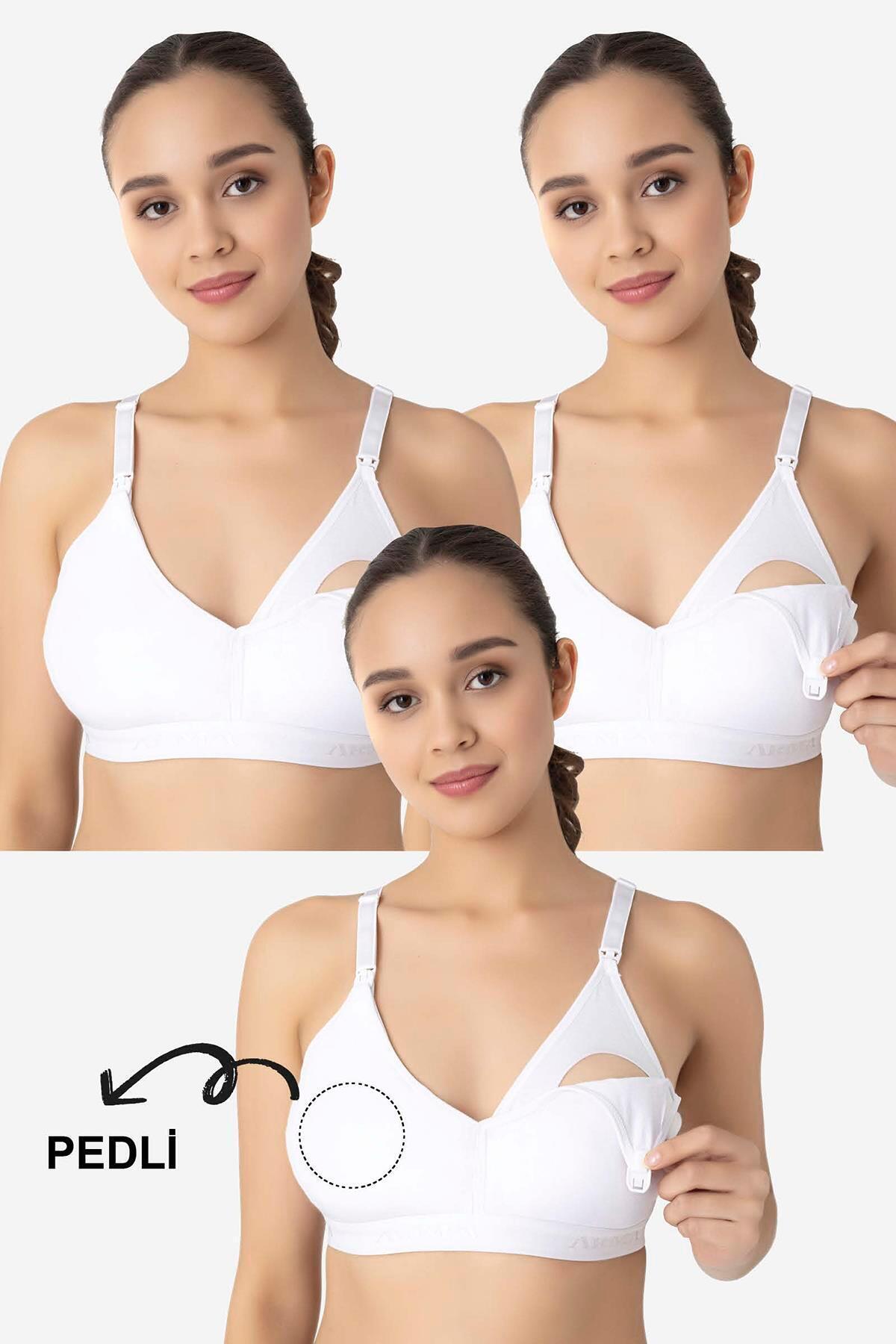 Arma Yıldız Çıkarılabilir Pedli Emzirme Sütyeni 3'lü Set Beyaz Pamuklu Göğüs Ucu Belli Etmez