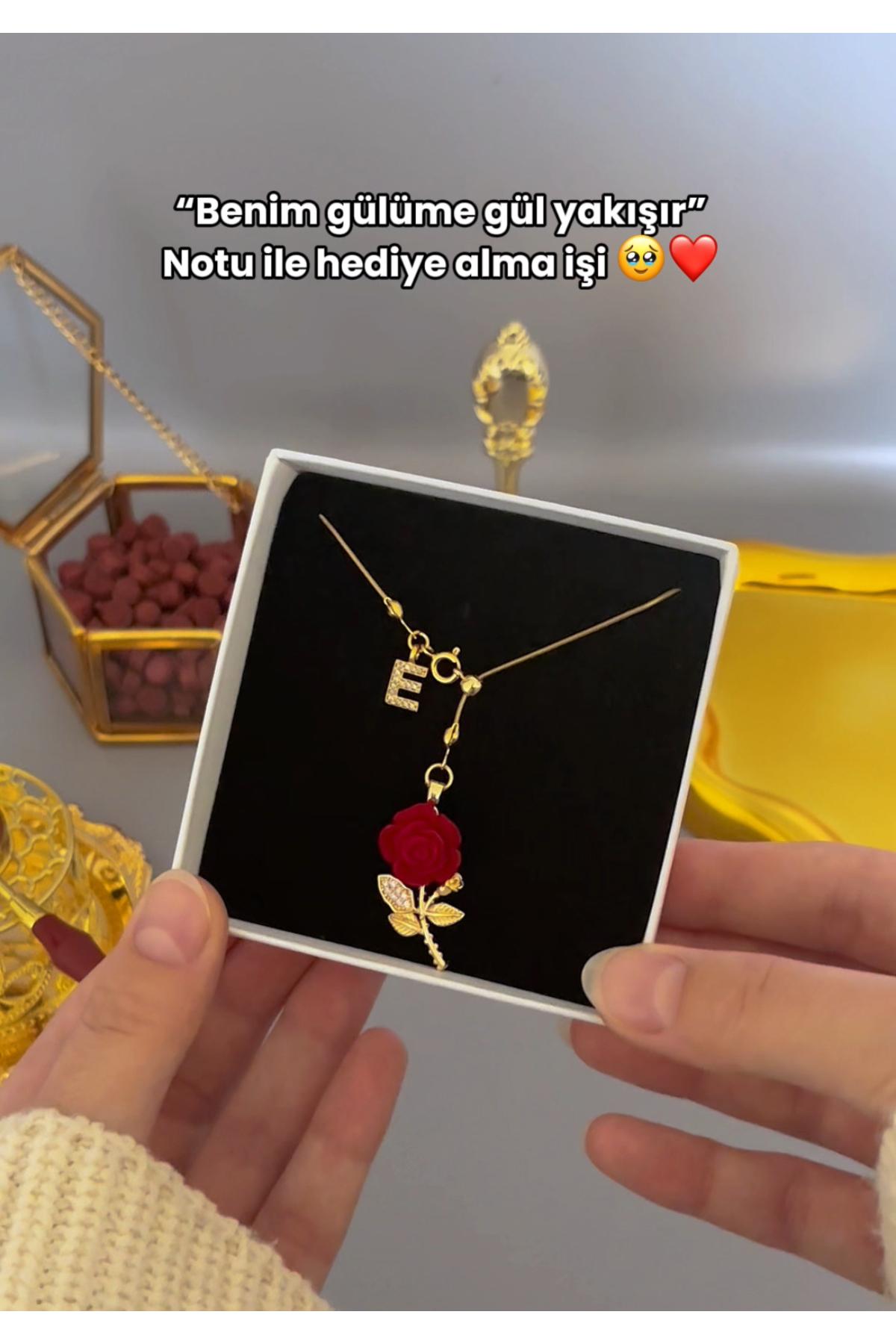 acc swen Asansörlü gül kolye dekolye kolyesi harfli gül asansör kolye