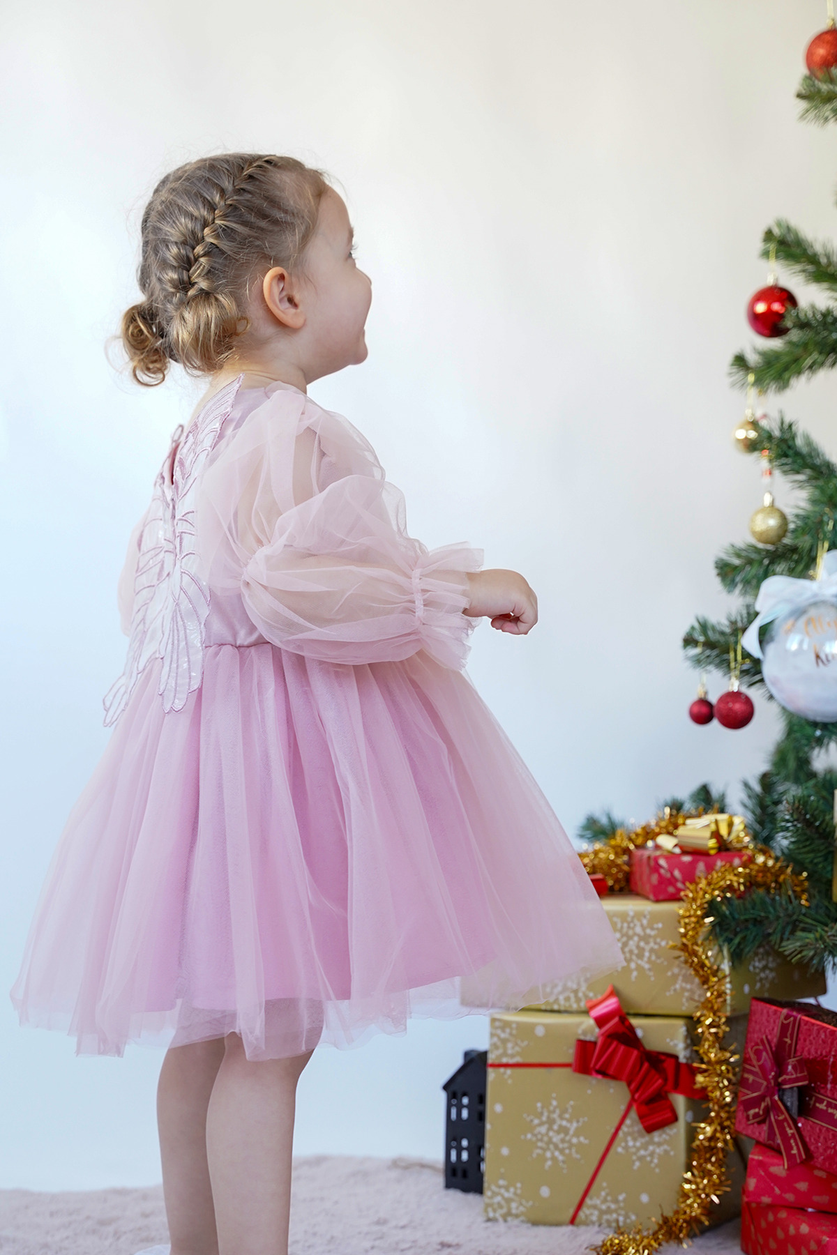 ALYRA Kız Bebek Çocuk Uzun Kollu Kanatlı Doğum Günü Parti Düğün Özel Gün Tüllü Tütü Astarlı Prenses Elbise fotoğrafı 7 (önizleme)