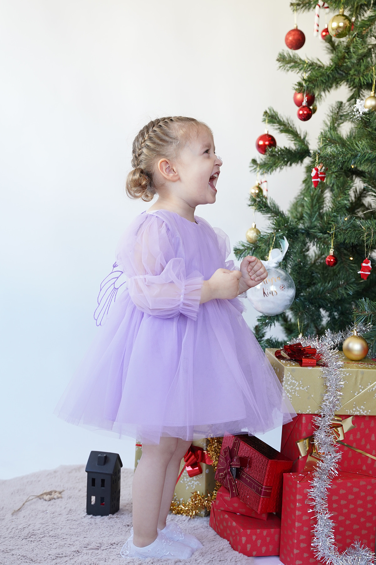 ALYRA Kız Bebek Çocuk Uzun Kollu Kanatlı Doğum Günü Parti Düğün Özel Gün Tüllü Tütü Astarlı Prenses Elbise fotoğrafı 3 (önizleme)