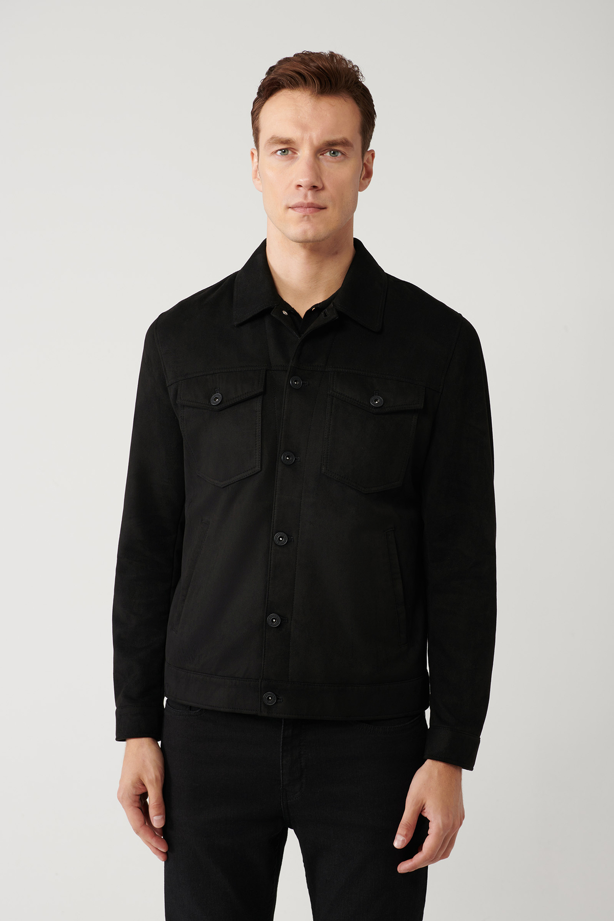 Avva  Erkek Siyah Klasik Yaka Süet Görünümlü Cepli Ceket A41Y6011 - Görsel 3