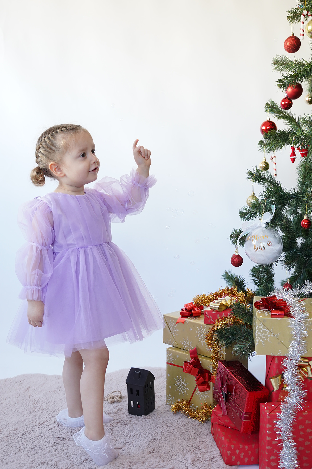 ALYRA Kız Bebek Çocuk Uzun Kollu Kanatlı Doğum Günü Parti Düğün Özel Gün Tüllü Tütü Astarlı Prenses Elbise fotoğrafı 7 (önizleme)