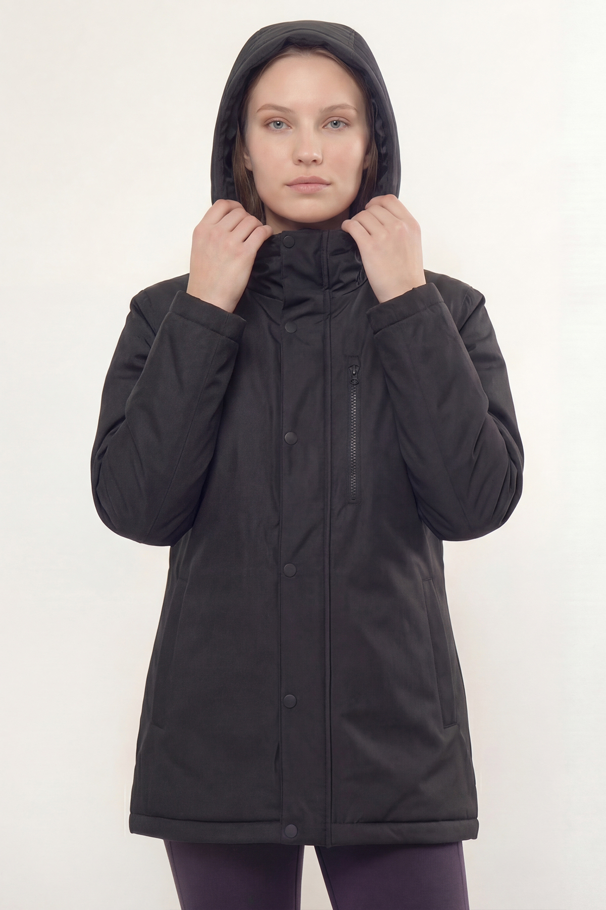 D1fference  Kadın Kışlık Parka Sıcak Tutan Dolgu Kalın İç Astarlı Su İtici Rüzgar Geçirmez Kapüşonlu Parka Mont - Görsel 5