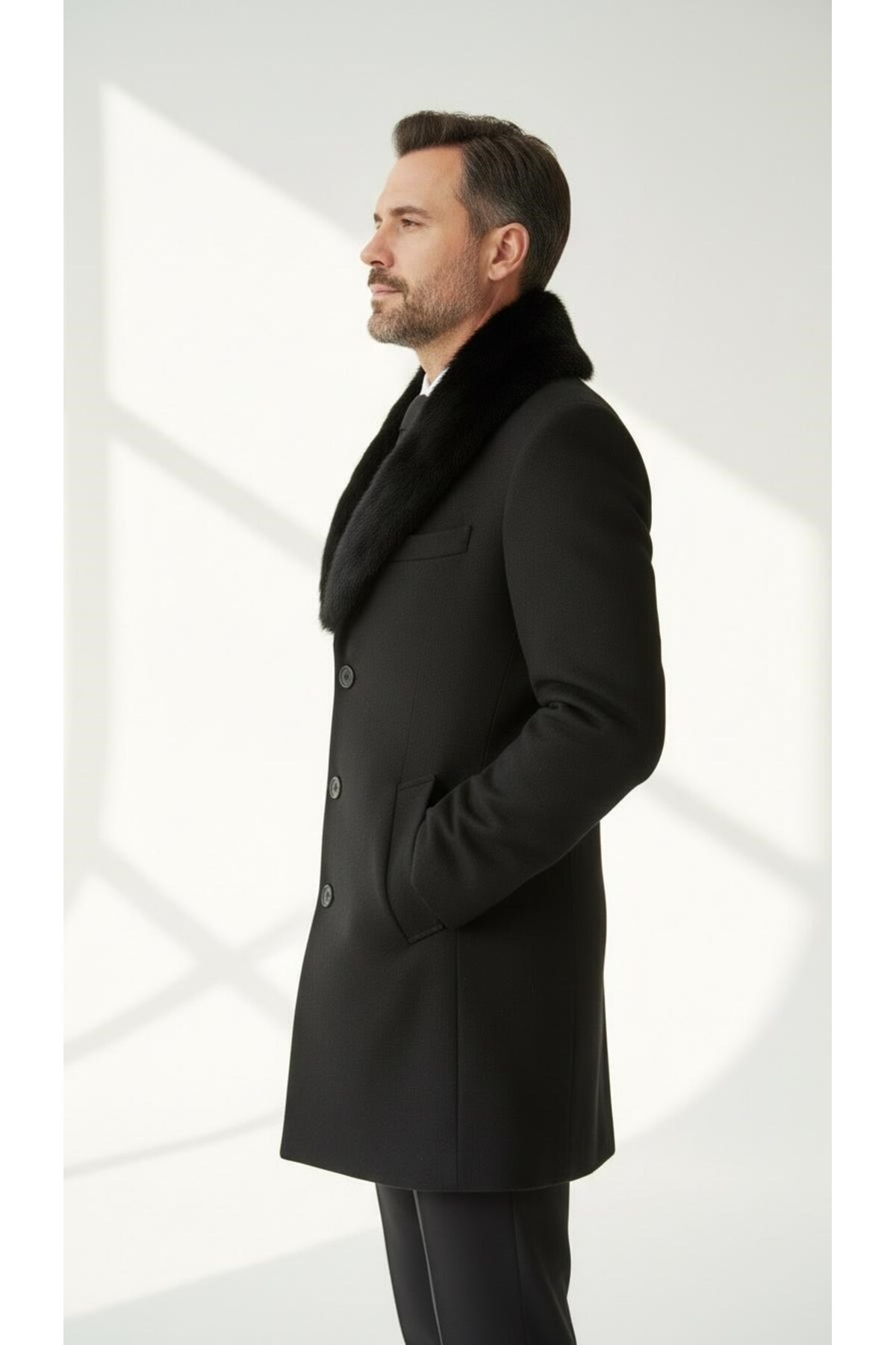 Plus Scorpion  Erkek Uzun Kaşe Kaban – Çıkartılabilir Kürk Yaka, Astarlı ve Cepli Slim Fit Mont (Bej, - Görsel 2