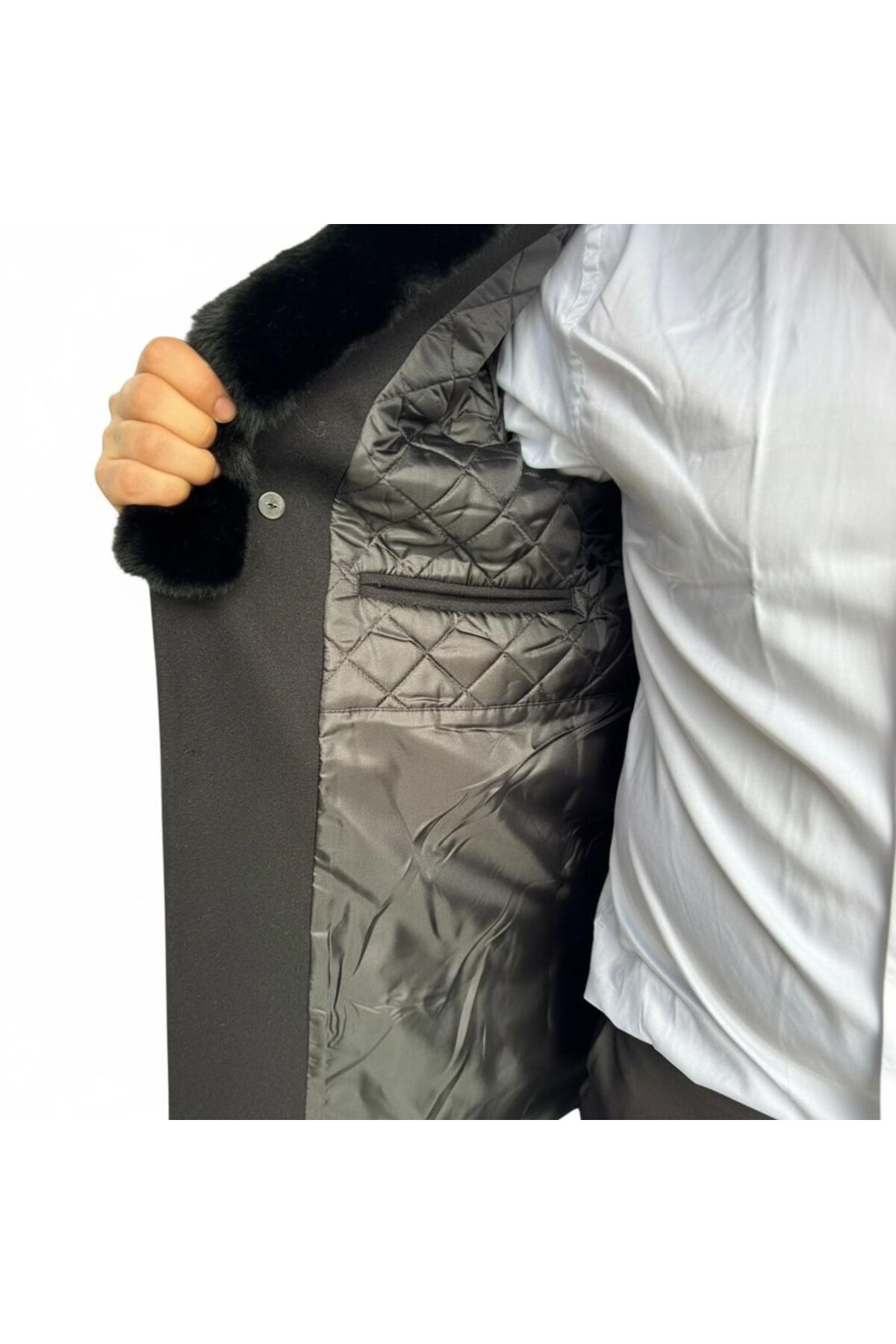 Plus Scorpion  Erkek Uzun Kaşe Kaban – Çıkartılabilir Kürk Yaka, Astarlı ve Cepli Slim Fit Mont (Bej, - Görsel 7