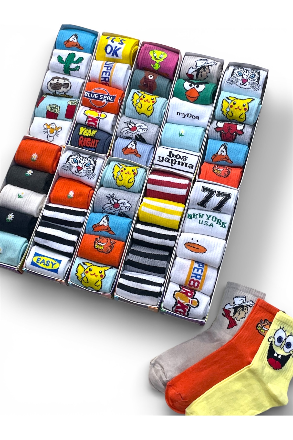 myDea Unisex Character Patterned College Socks, 6 Pairs (No Box)
