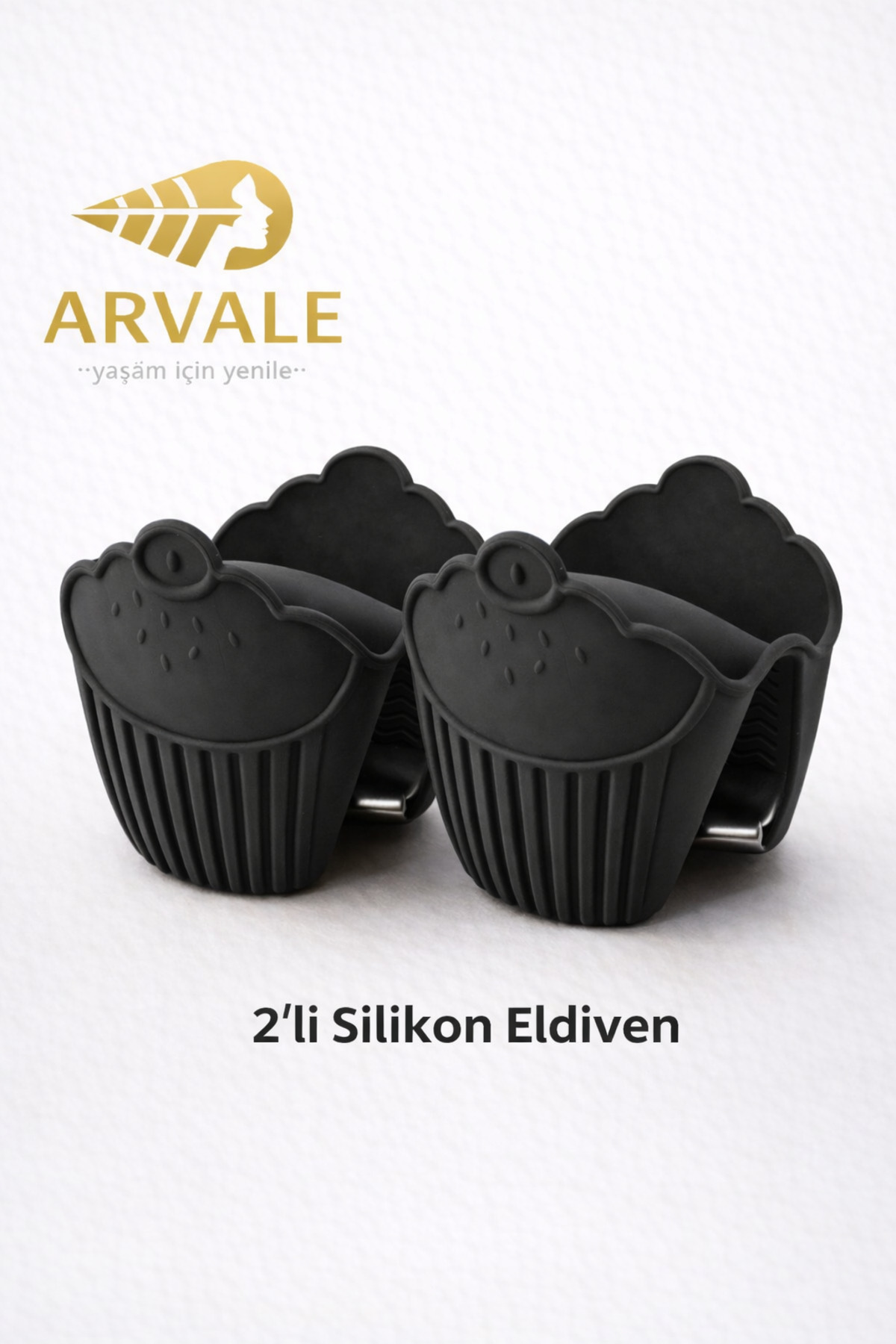 ARVALE 2 Adet Silikon Fırın Eldiveni Isı Yalıtımlı Kaymaz Mikrodalga Fırın Tencere Tepsi Siyah
