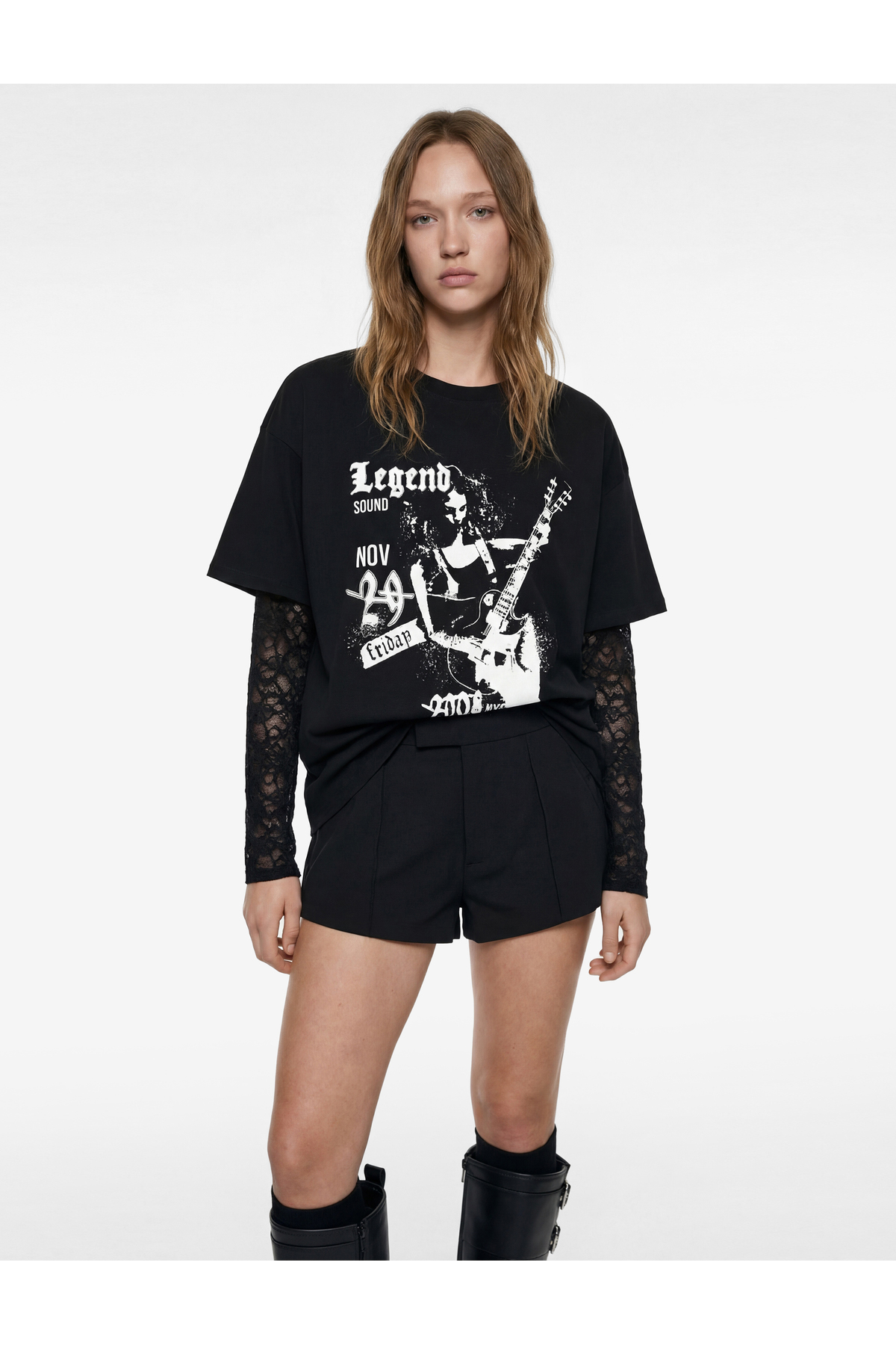 Koton Kısa Kollu Bisiklet Yaka Baskılı Oversize Tişört