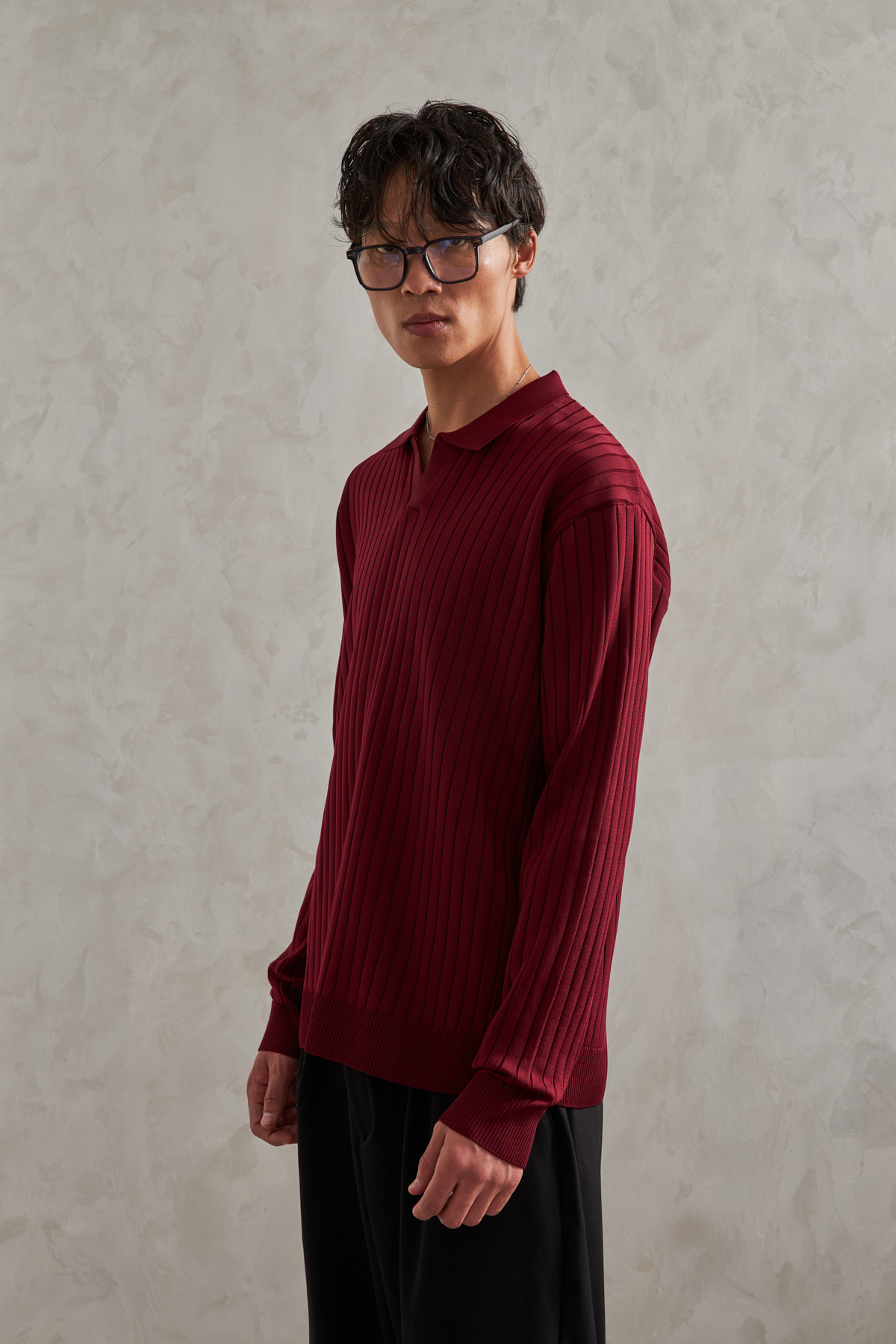 HYMAN  Erkek Polo Yaka Fitilli Oversize Triko Kazak - Görsel 9