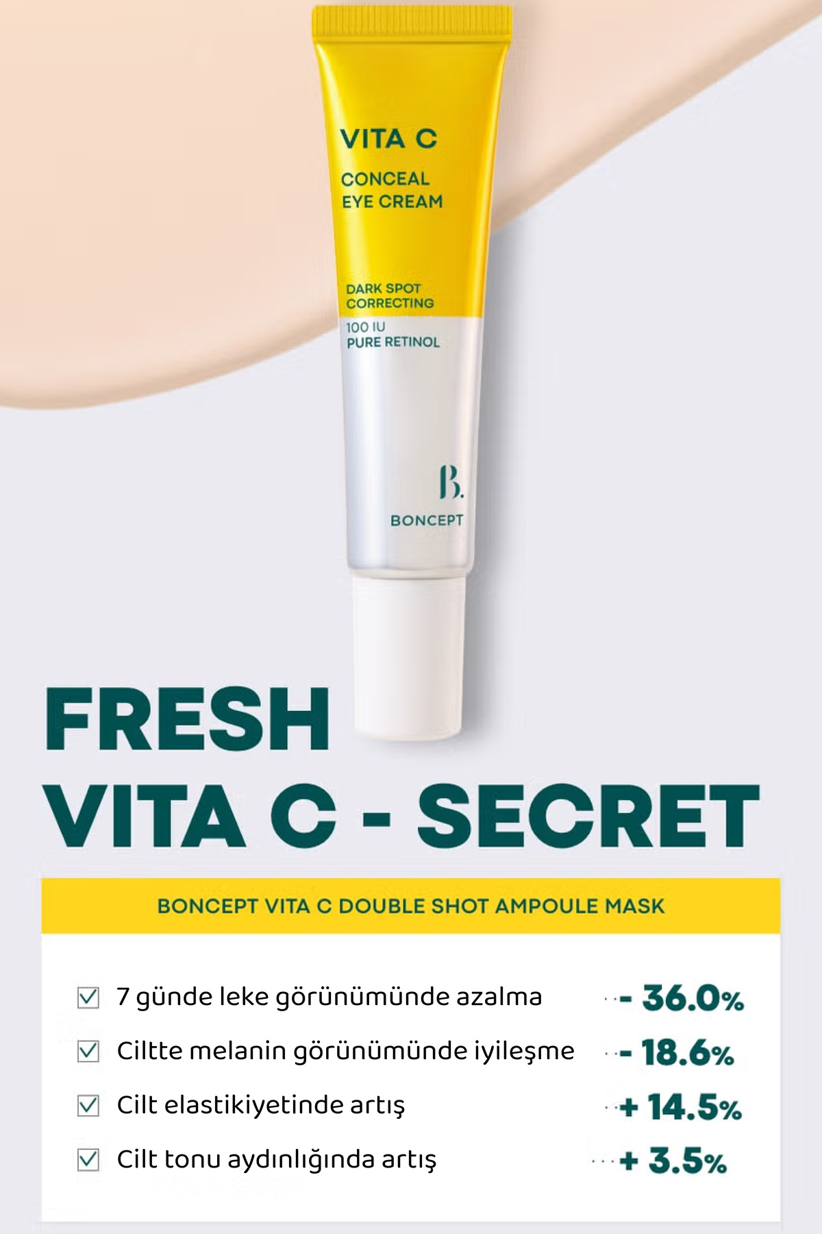 Retinol ve C Vitamini İçeren Aydınlık Görünüm Sağlayan Conceal Göz Kremi Vita C Eye Cream — 8806194078236 — تصویر 3 از 7