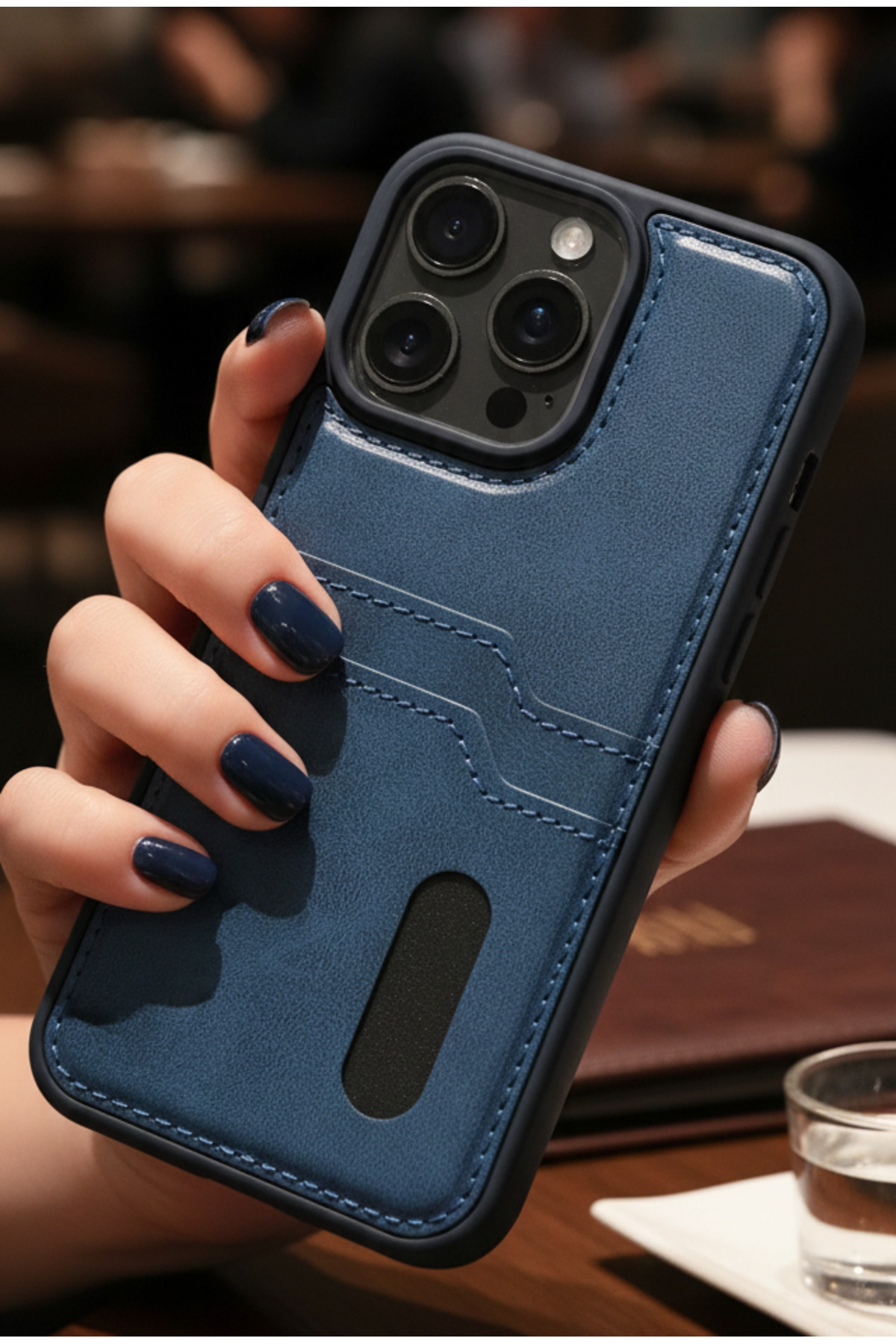 iPhone 16 Pro Max İçin Uyumlu Kılıf Kart Bölmeli Deri Tasarımlı Kılıf