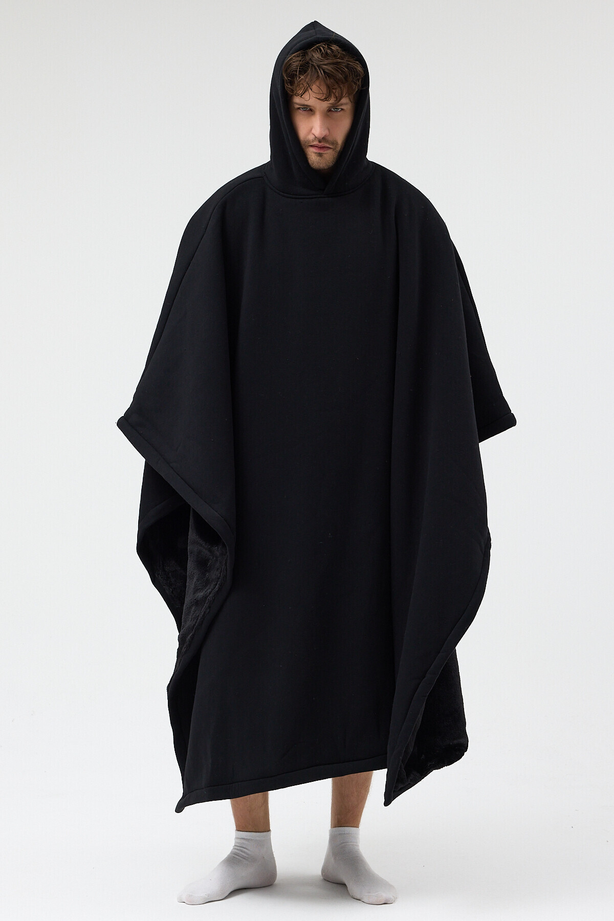 Ghosty Wear Ghosty Pelüş Astarlı Giyilebilir Hoodie Battaniye Siyah