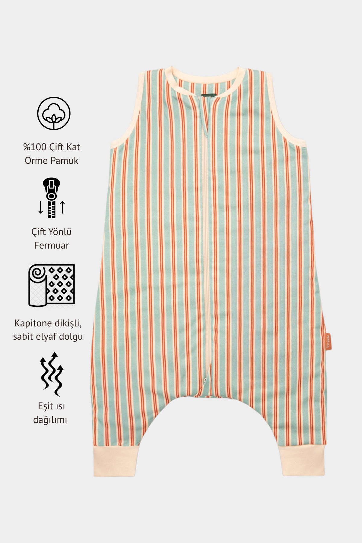 Pine Baby Home %100 Pamuk 1.0 TOG Unisex Bebek Çocuk Uyku Tulumu OEKO-TEX Sertifikalı - Retro Mint fotoğrafı 3 (önizleme)