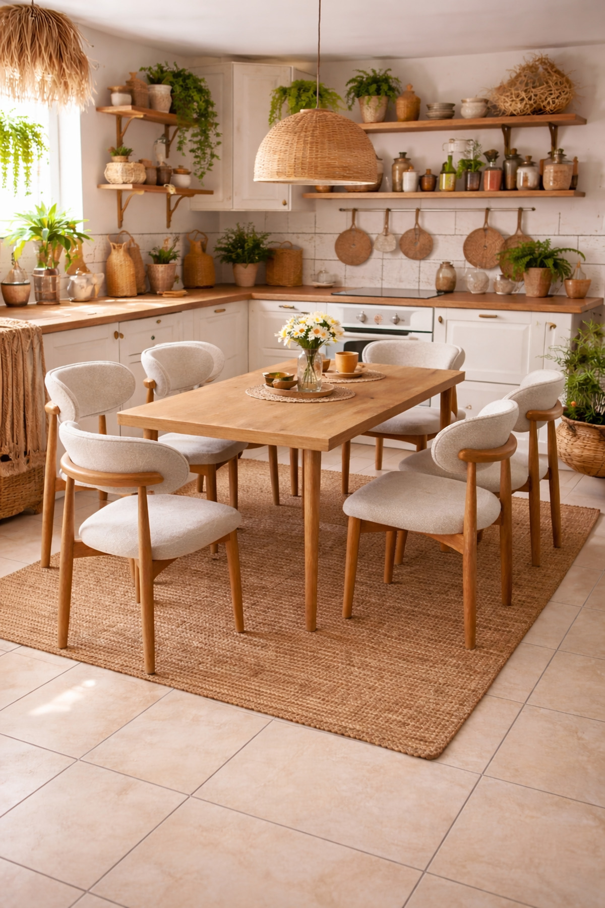 Lif Mobilya 6 Kişilik Polo Sandalye Yemek Takımı MDF Masa Ahşap Ayak